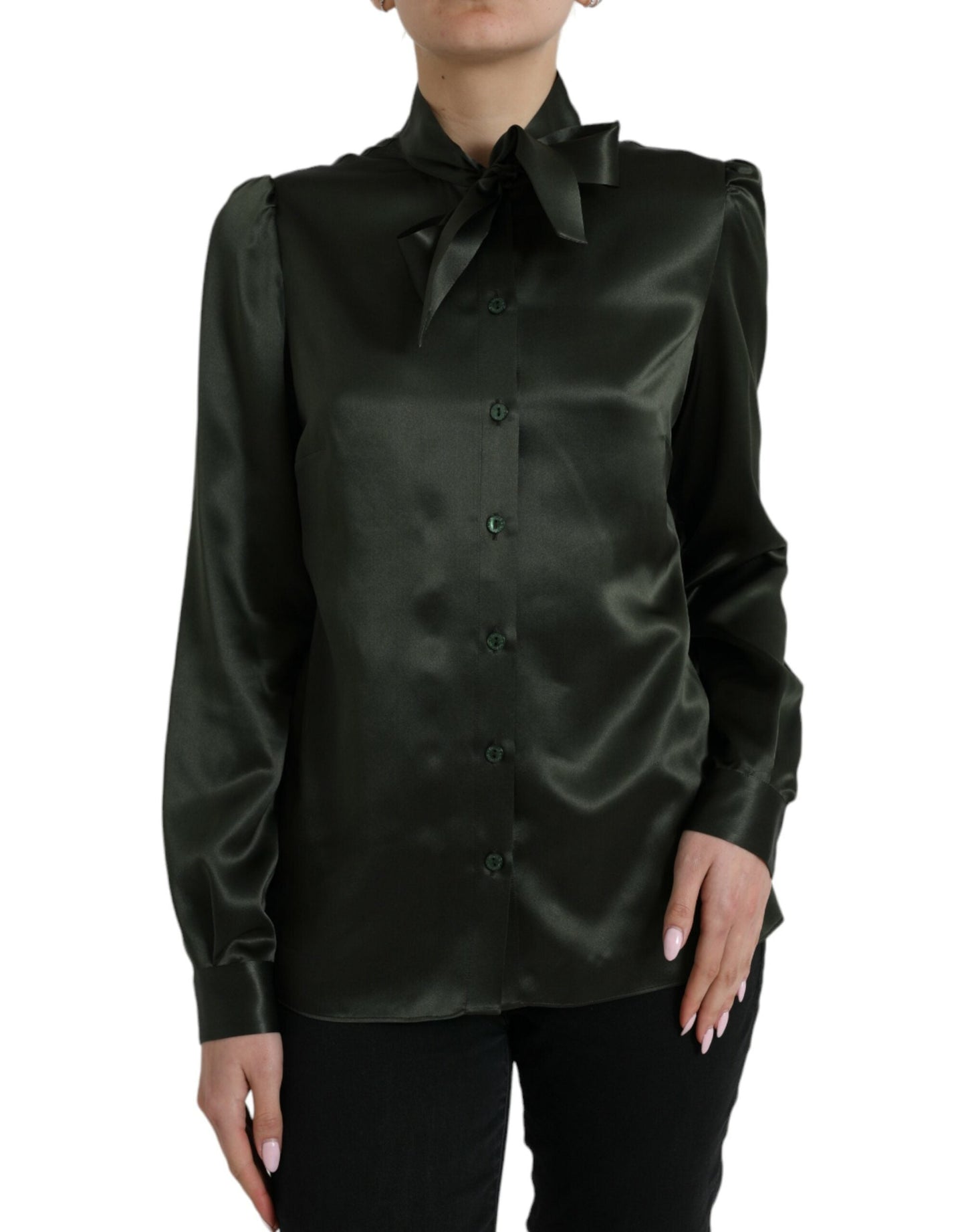 Dolce & Gabbana Gray Long Sleeves Ascot Collar Blouse Women's Top