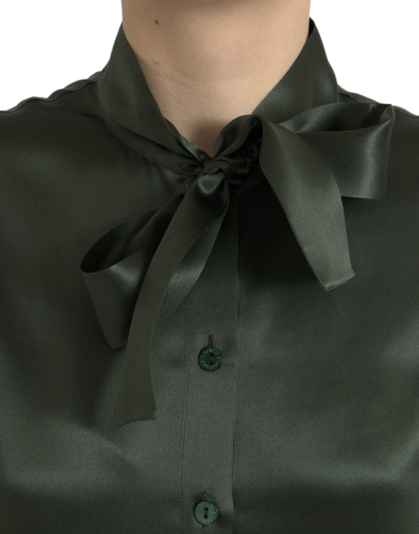 Dolce & Gabbana Gray Long Sleeves Ascot Collar Blouse Women's Top