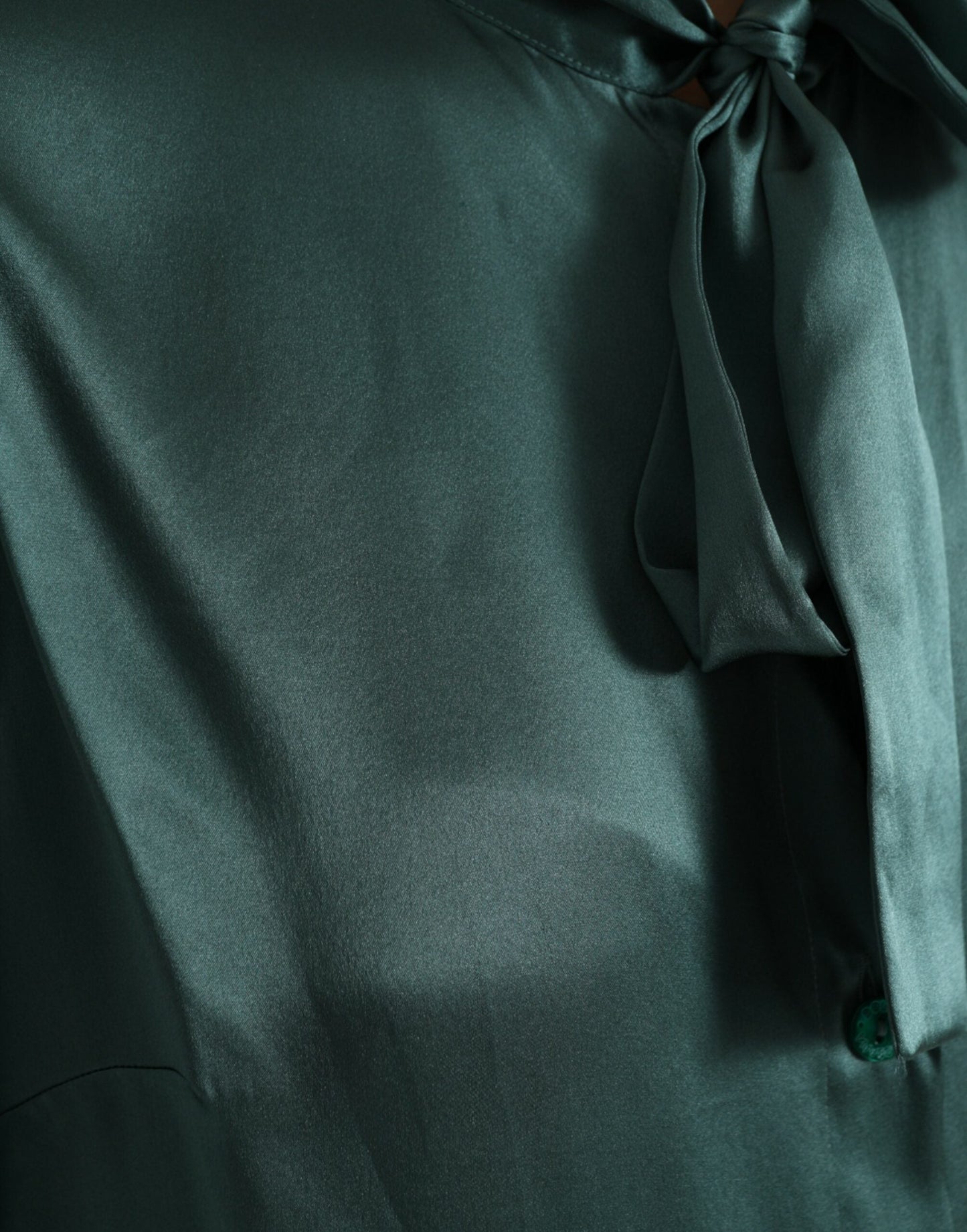 Dolce & Gabbana Dark Green Silk Ascot Collar Blouse Women's Top