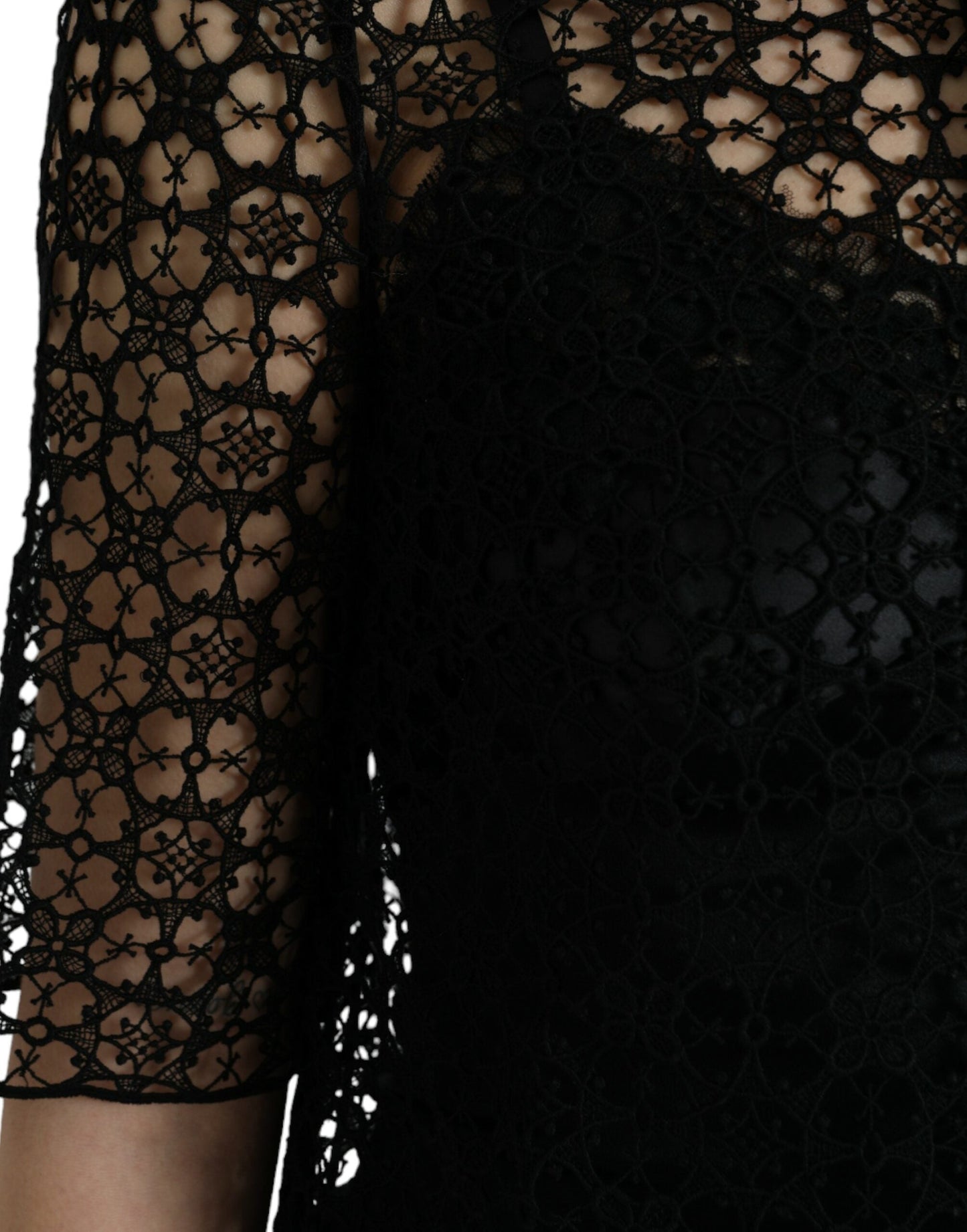 Dolce & Gabbana Black Floral Lace Short Sleeves Blouse Women's Top