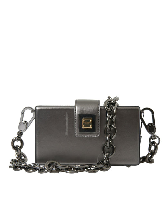 Dolce & Gabbana Metallic Gray Calfskin Leather DG BOX Shoulder Men's Bag (Pre-Owned)