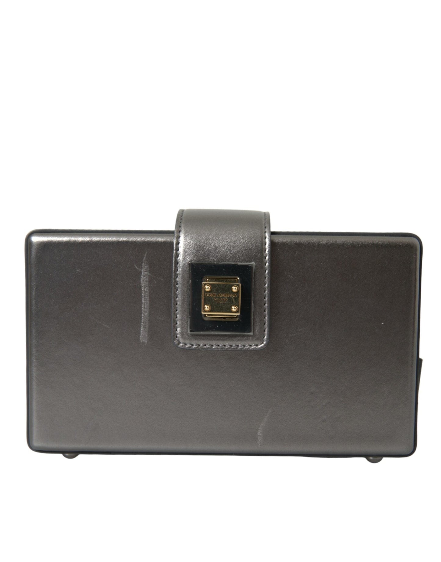 Dolce & Gabbana Metallic Gray Calfskin Leather DG BOX Shoulder Men's Bag (Pre-Owned)