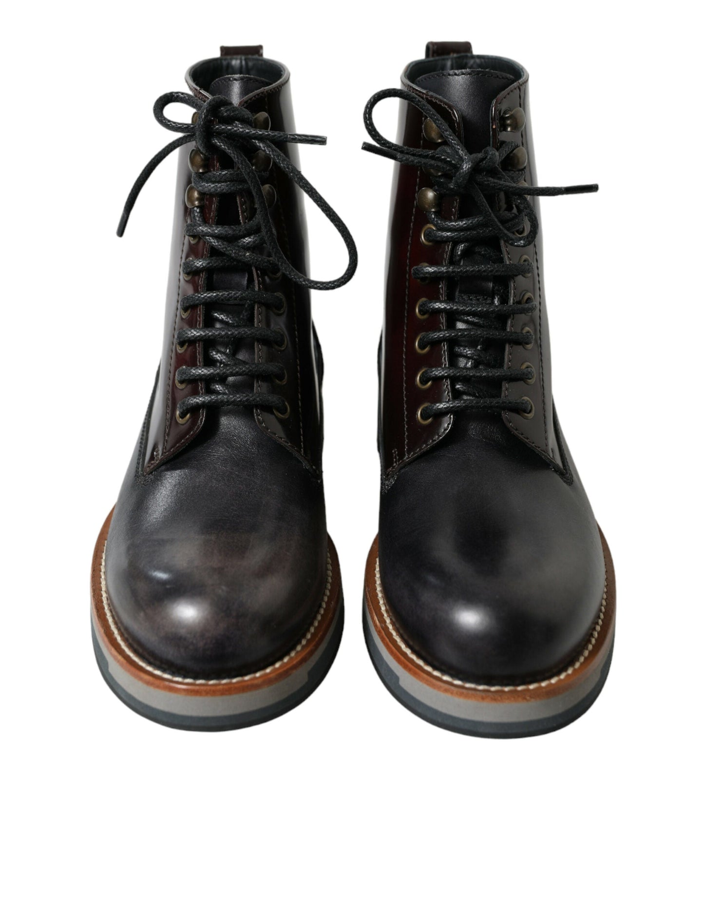 Dolce & Gabbana Black Leather Military Combat Boots Men's Shoes (Pre-Owned)