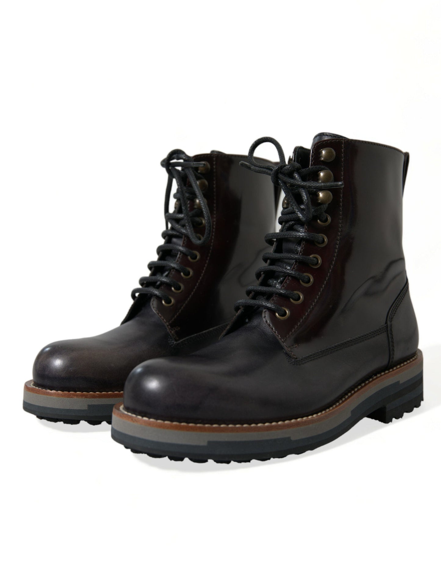 Dolce & Gabbana Black Leather Military Combat Boots Men's Shoes (Pre-Owned)