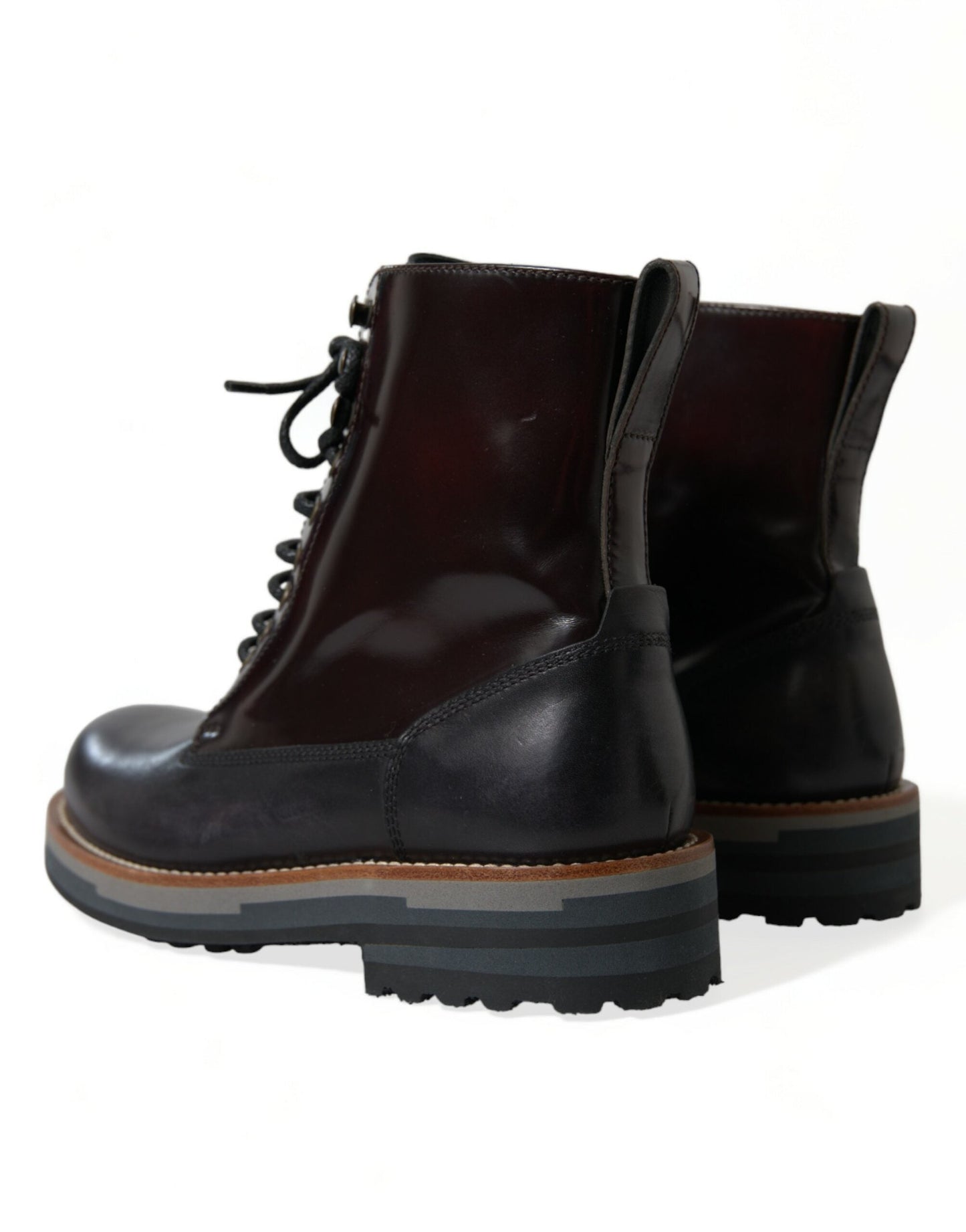 Dolce & Gabbana Black Leather Military Combat Boots Men's Shoes (Pre-Owned)