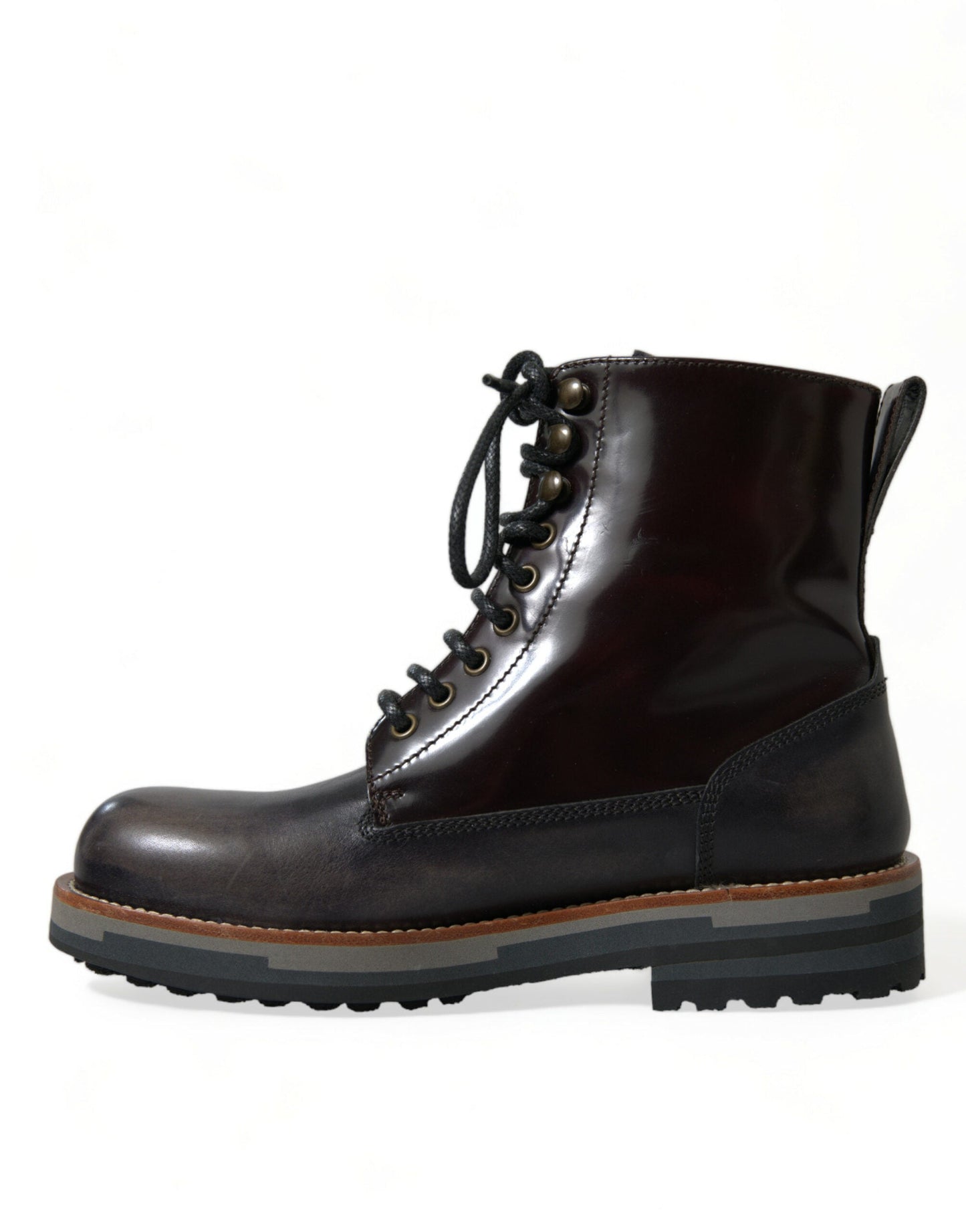 Dolce & Gabbana Black Leather Military Combat Boots Men's Shoes (Pre-Owned)