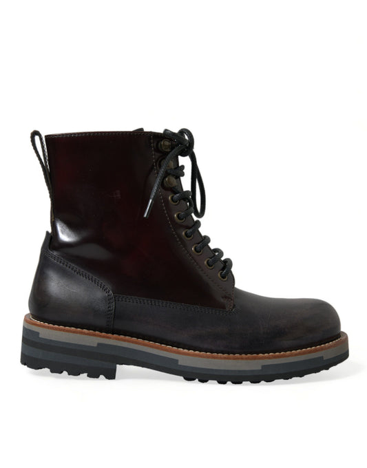 Dolce & Gabbana Black Leather Military Combat Boots Men's Shoes (Pre-Owned)