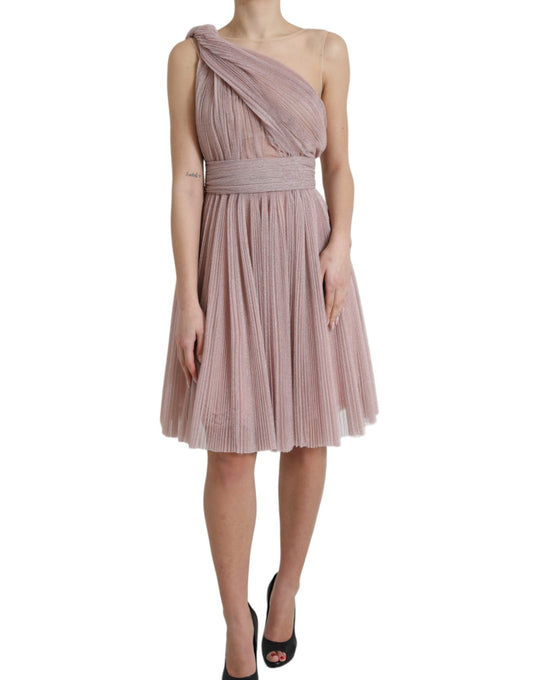 Dolce & Gabbana Light Lilac Pleated Lame Tulle One Shoulder Women's Dress
