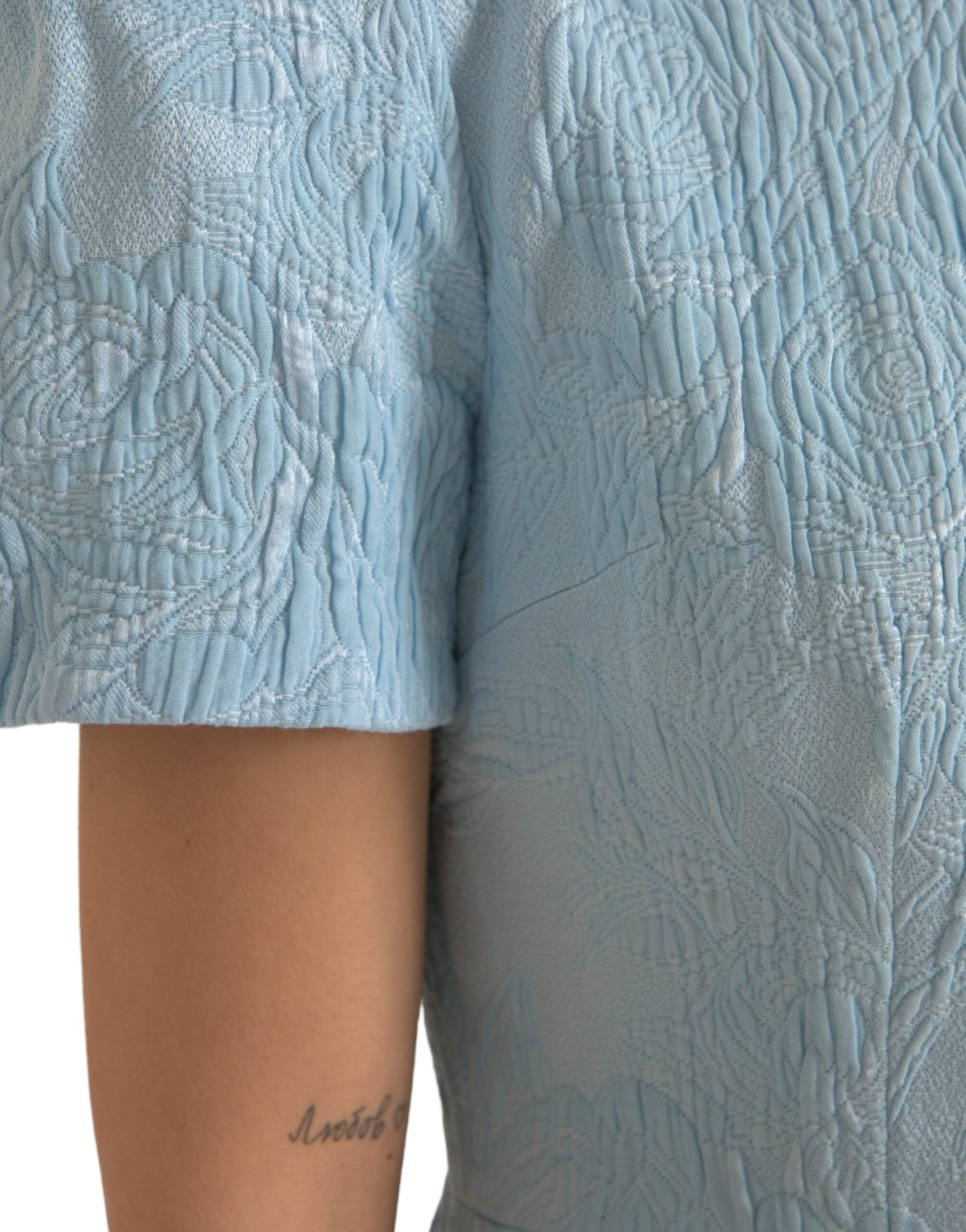 Dolce & Gabbana Light Blue Floral Jacquard Puff Sleeve Mini Women's Dress