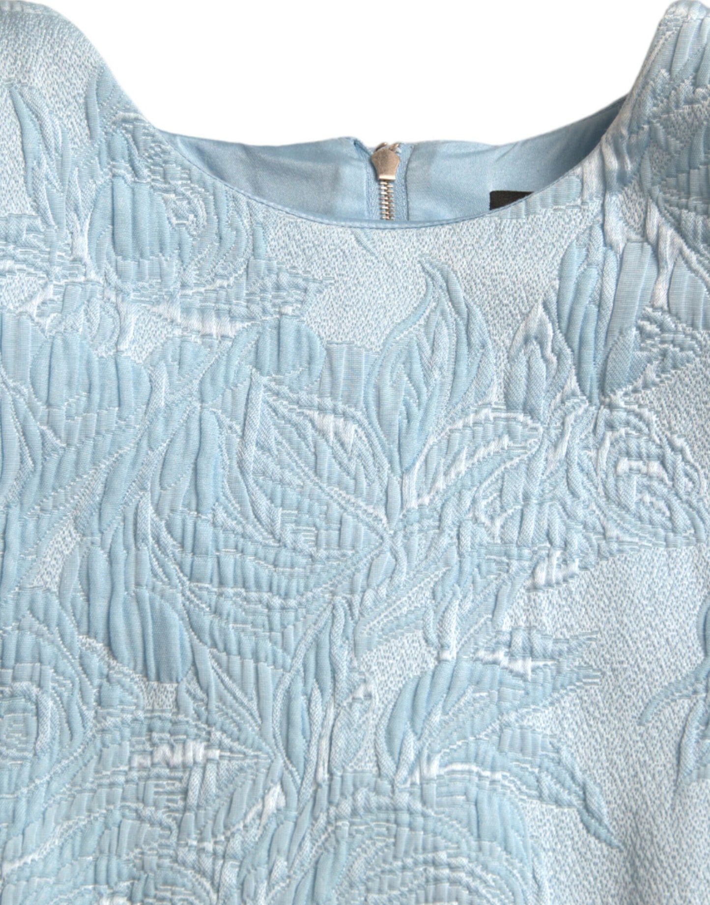 Dolce & Gabbana Light Blue Floral Jacquard Puff Sleeve Mini Women's Dress