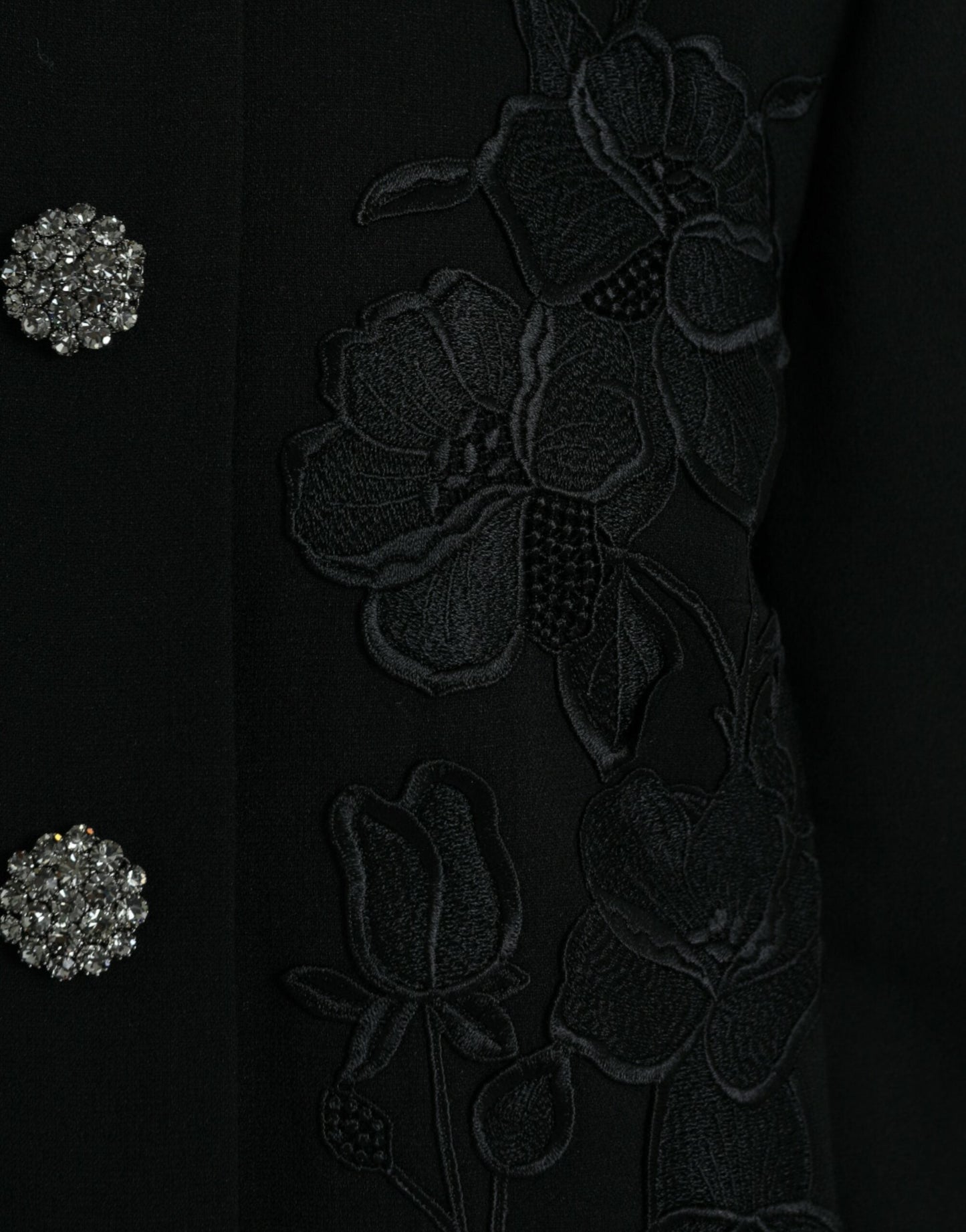 Dolce & Gabbana Black Floral Wool Button Embellished Women's Jacket