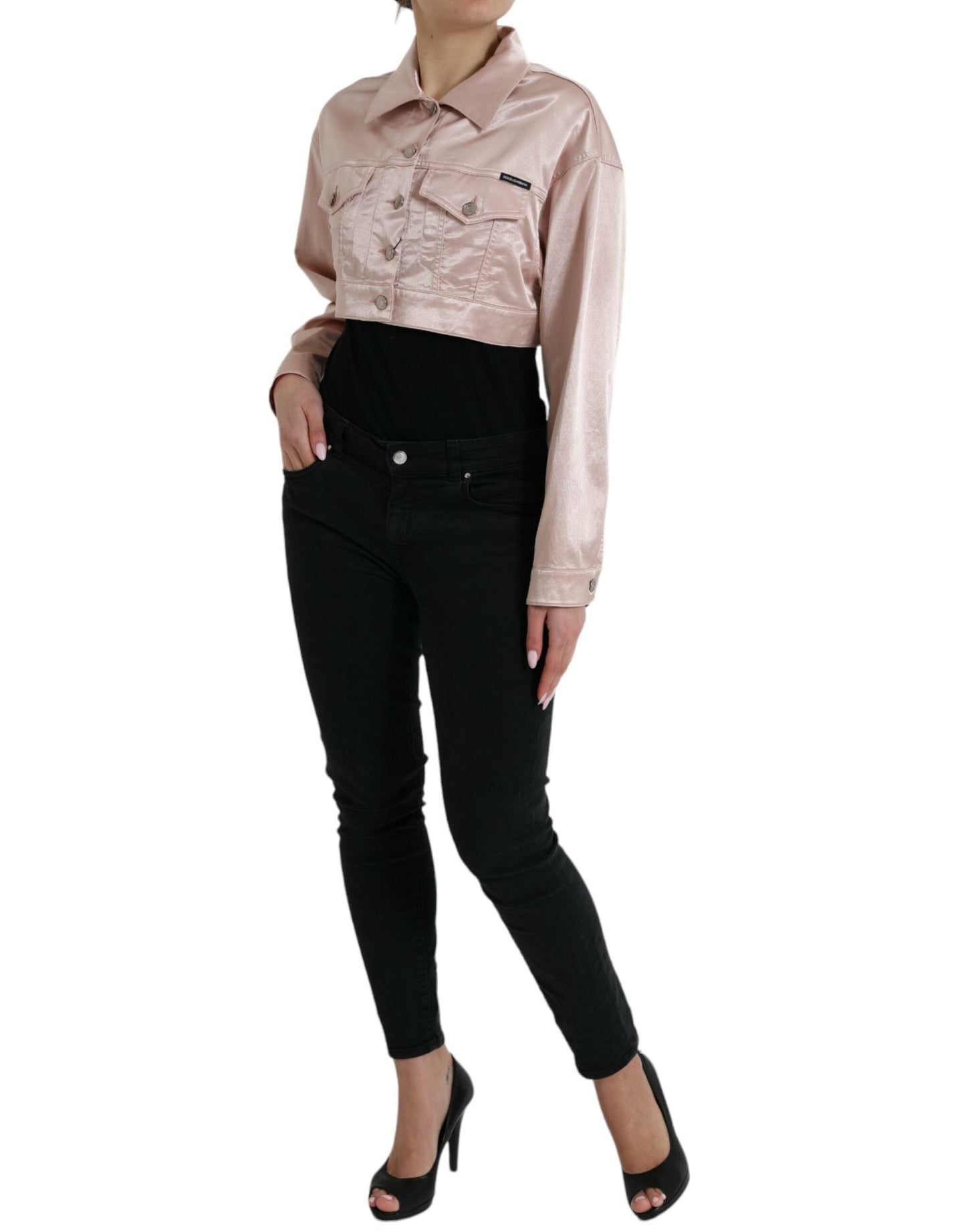 Dolce & Gabbana Pink Cotton Stretch Collared Cropped Women's Jacket