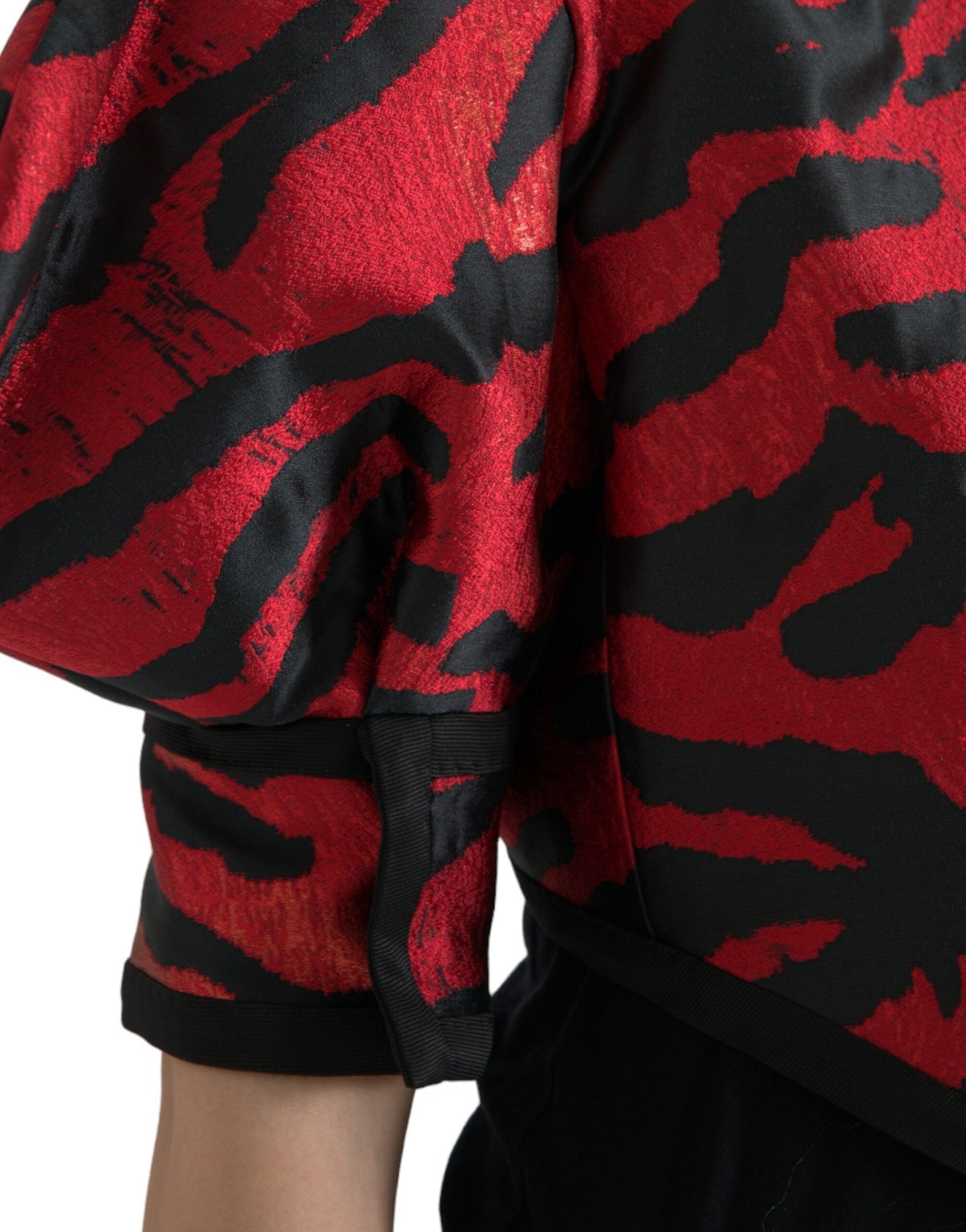 Dolce & Gabbana Black Red Patterned Cropped Coat Women's Jacket