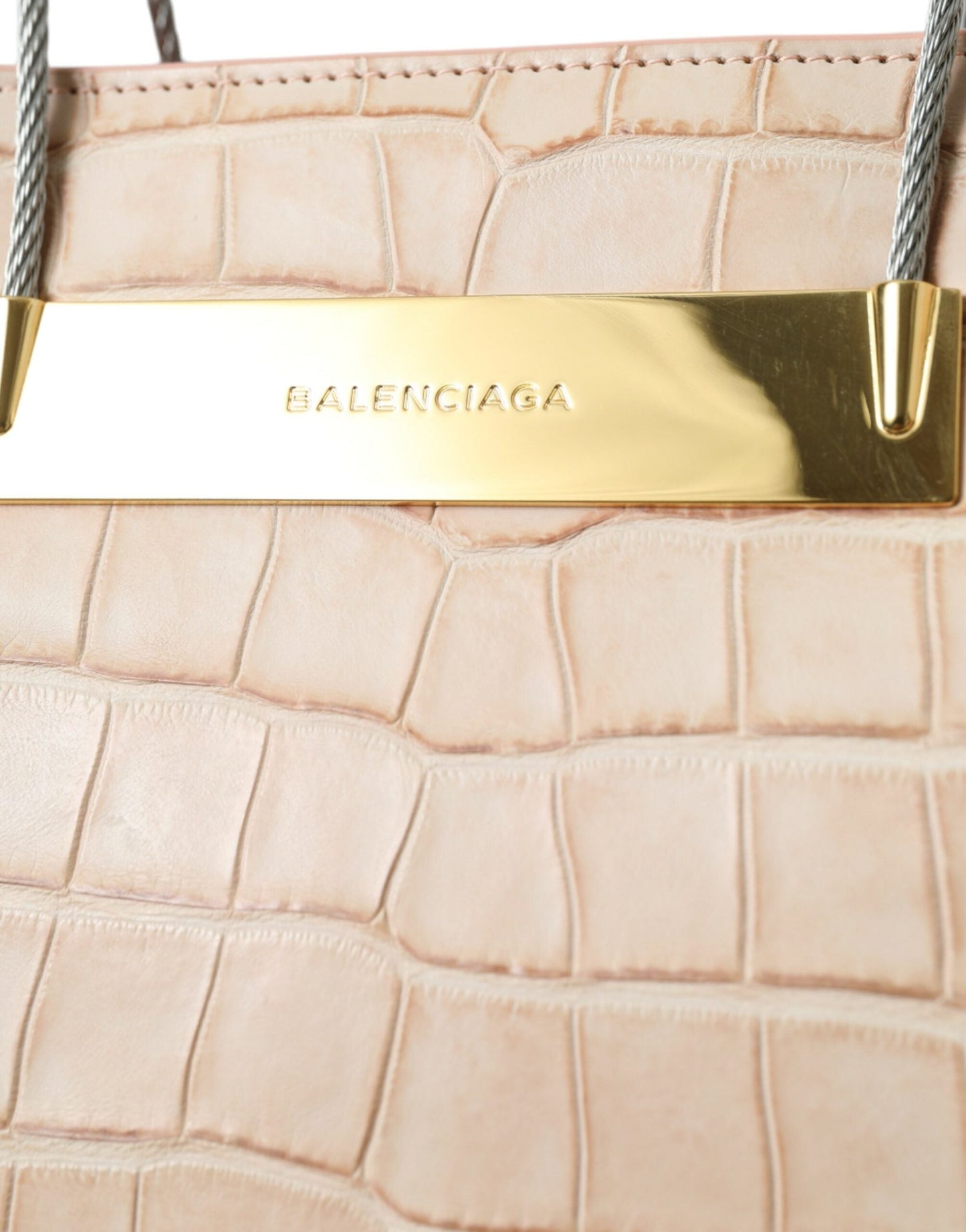 Balenciaga Pink Exotic Leather Embossed Cable Handle Shopper Tote Women's Bag