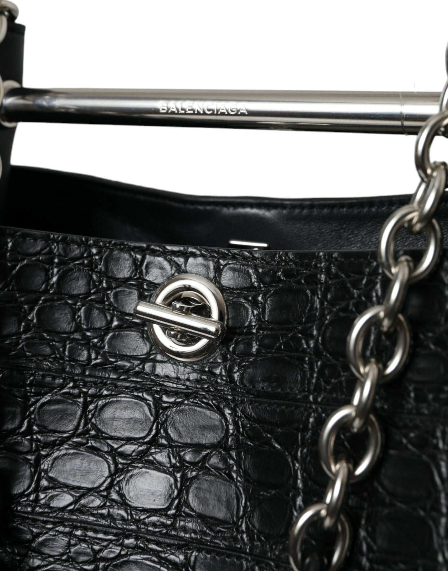 Balenciaga Black Exotic Skin Leather Maxi Bucket Tote Purse Women's Bag