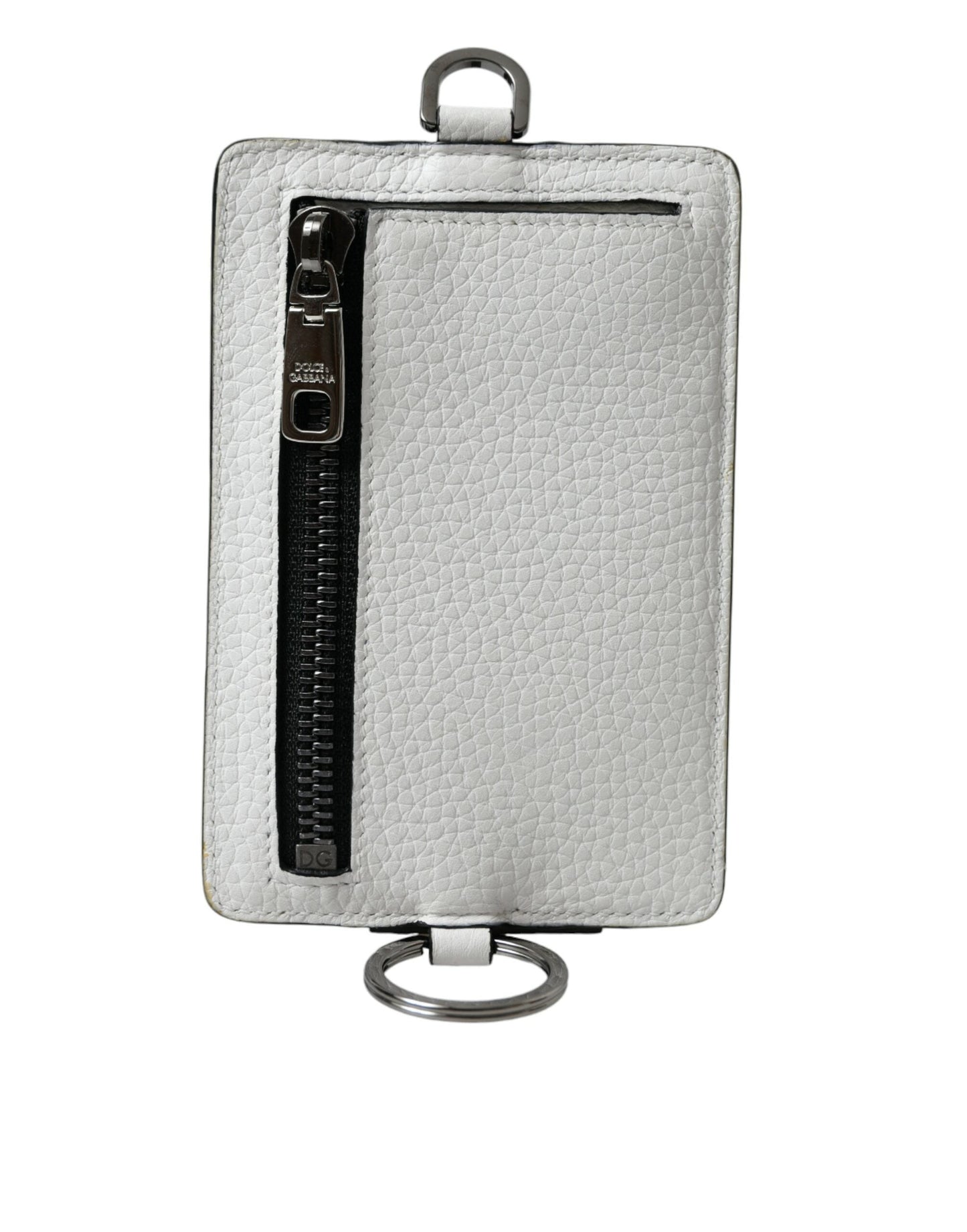 Dolce & Gabbana White Calf Leather Lanyard Logo Card Holder Men's Wallet