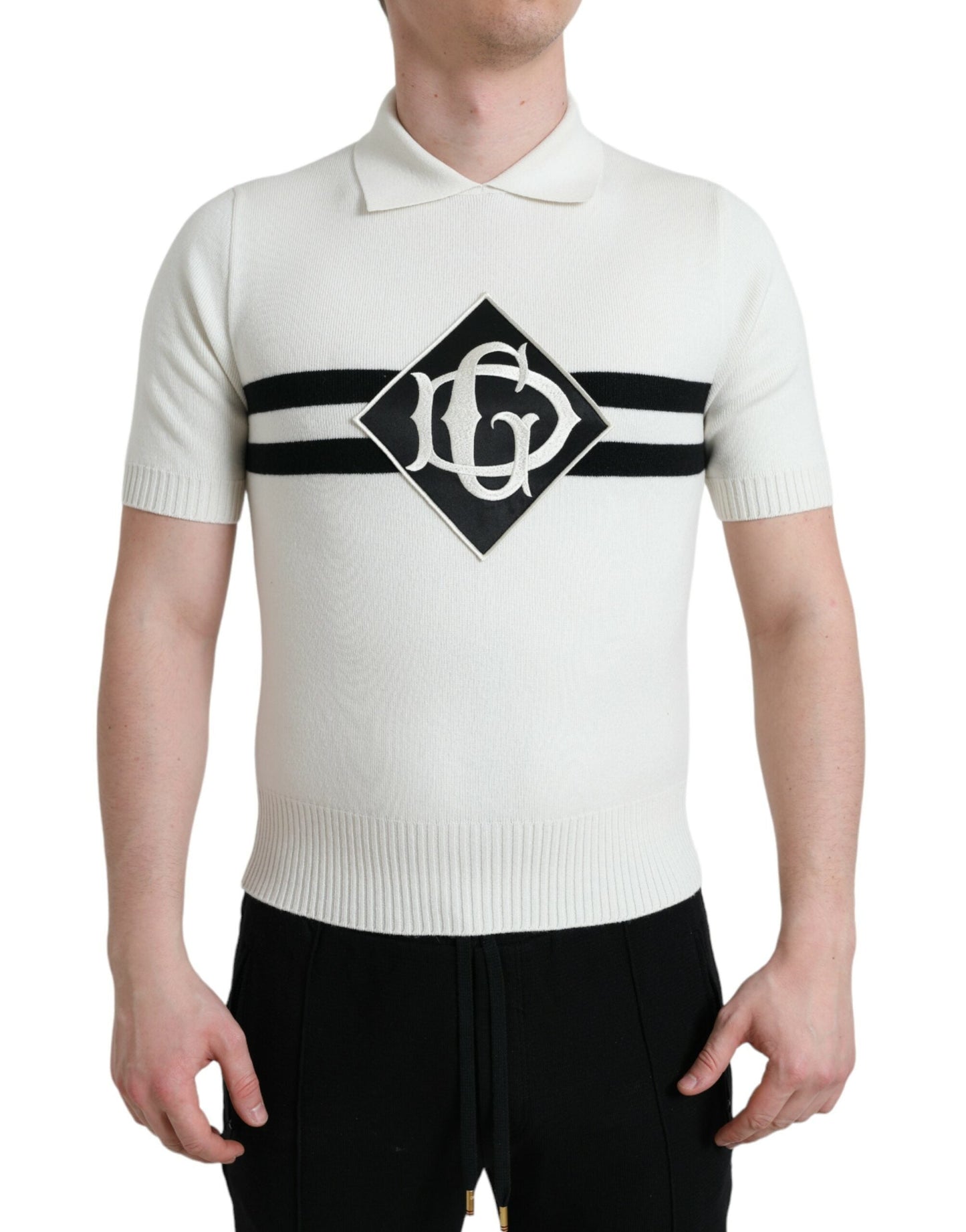 Dolce & Gabbana White DG Logo Collared Henley Shirt Men's T-shirt