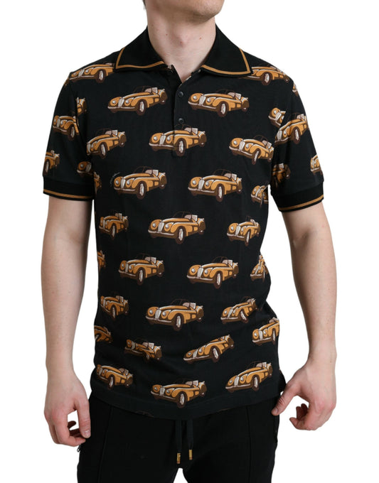 Dolce & Gabbana Black Car Print Short Sleeve Polo Men's T-shirt