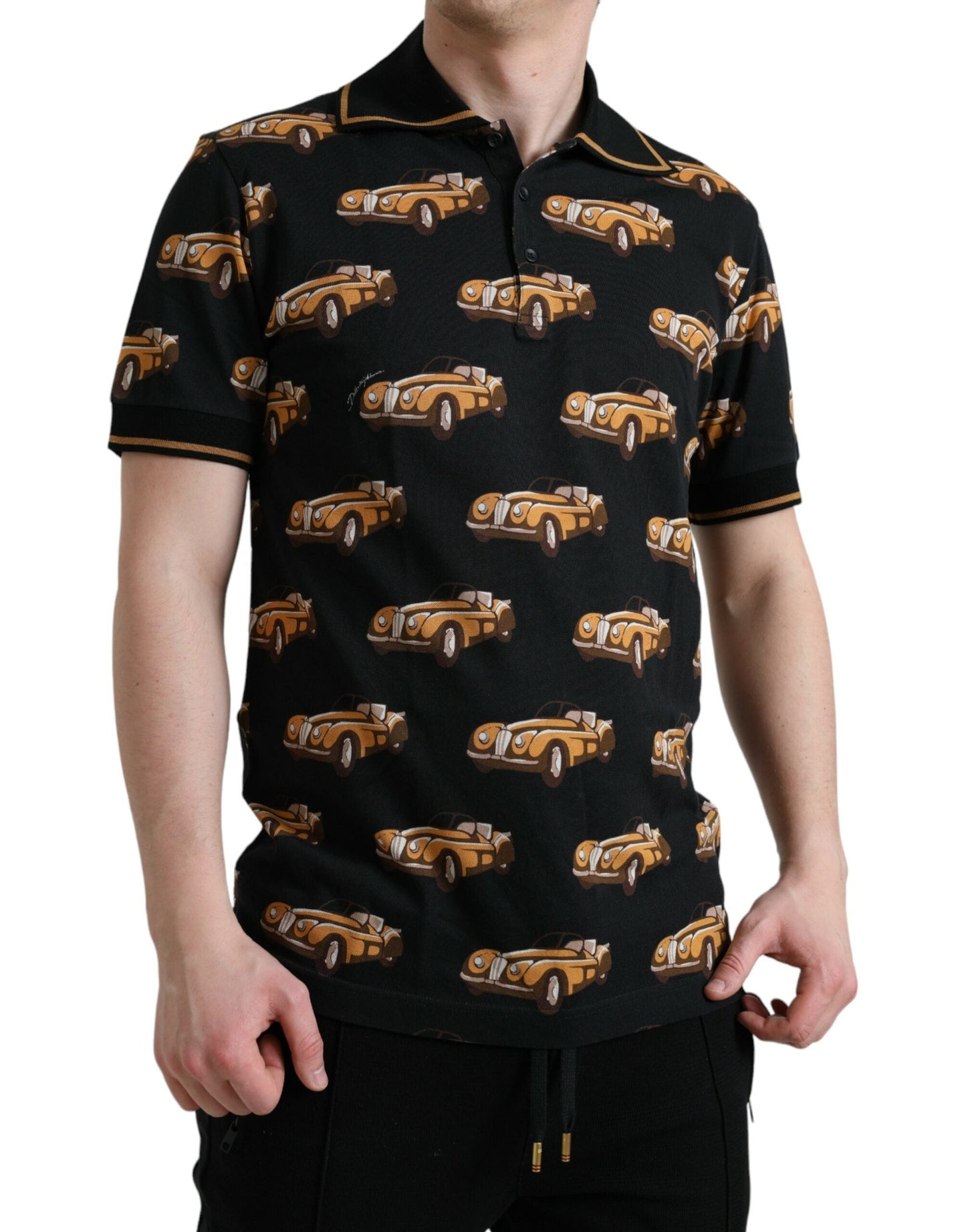 Dolce & Gabbana Black Car Print Short Sleeve Polo Men's T-shirt