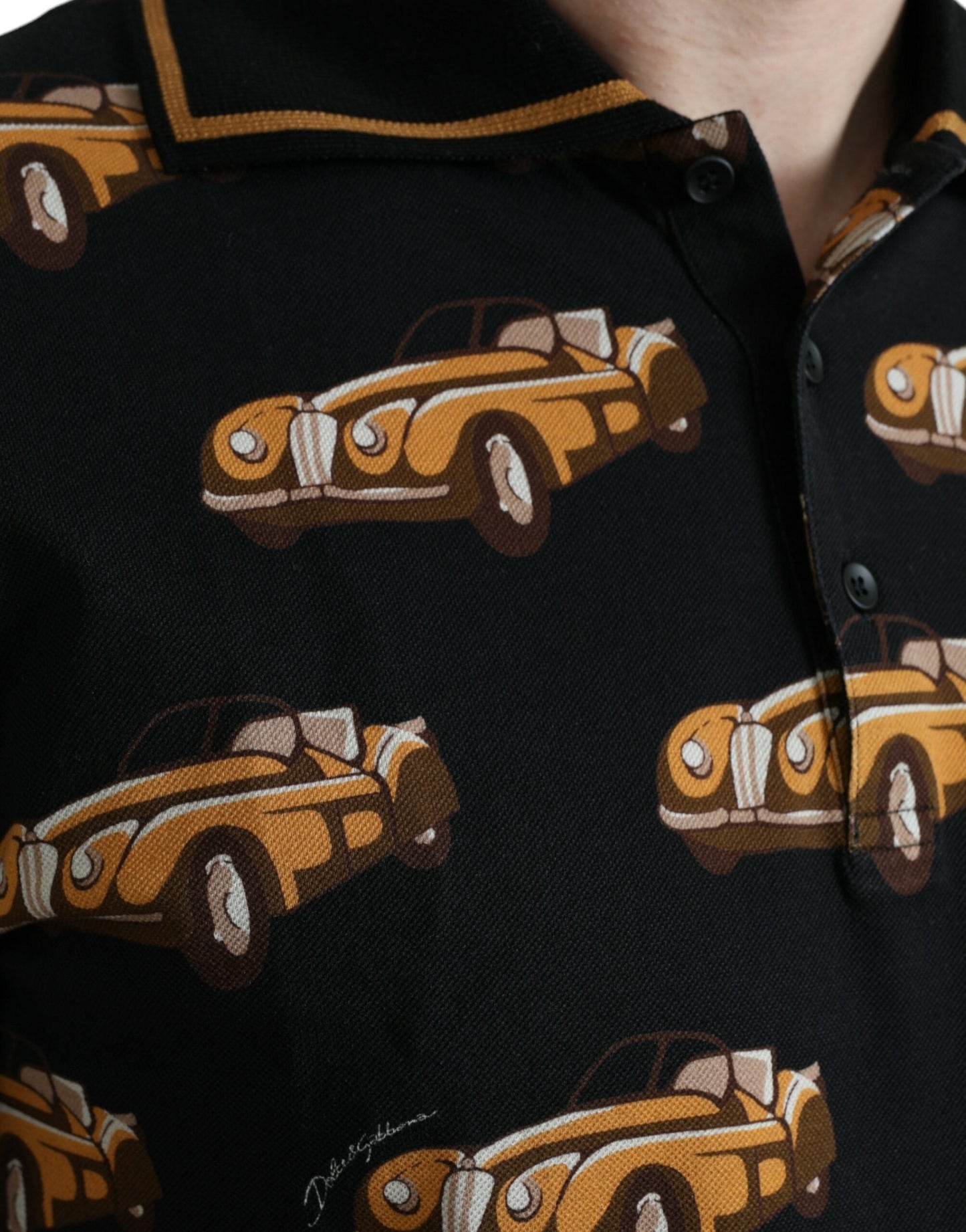 Dolce & Gabbana Black Car Print Short Sleeve Polo Men's T-shirt