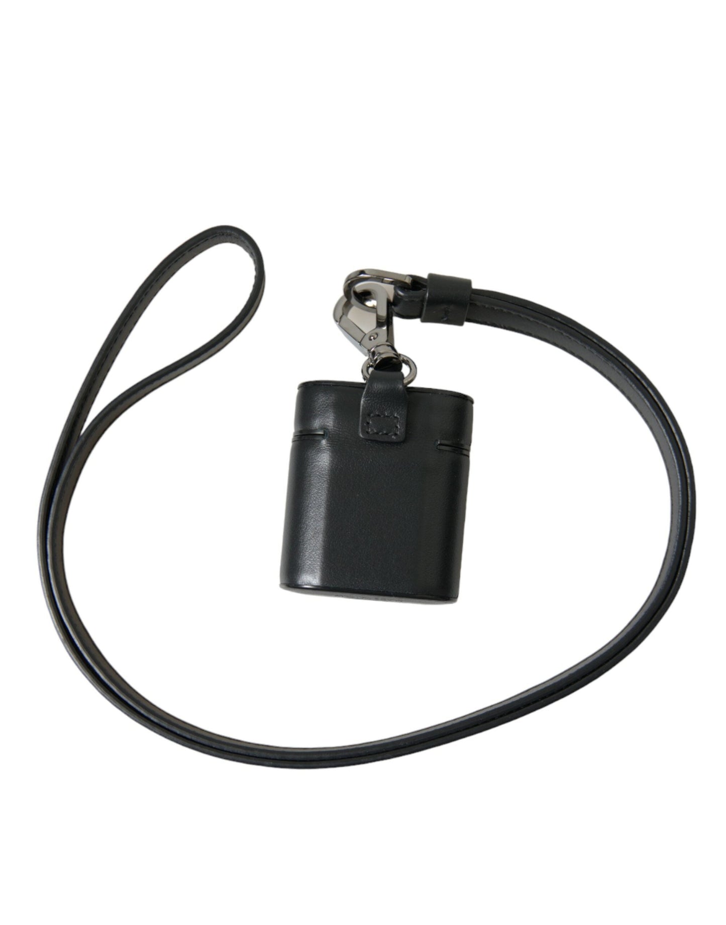 Dolce & Gabbana Black Leather Strap Silver Metal Logo Printed Airpods Men's Case