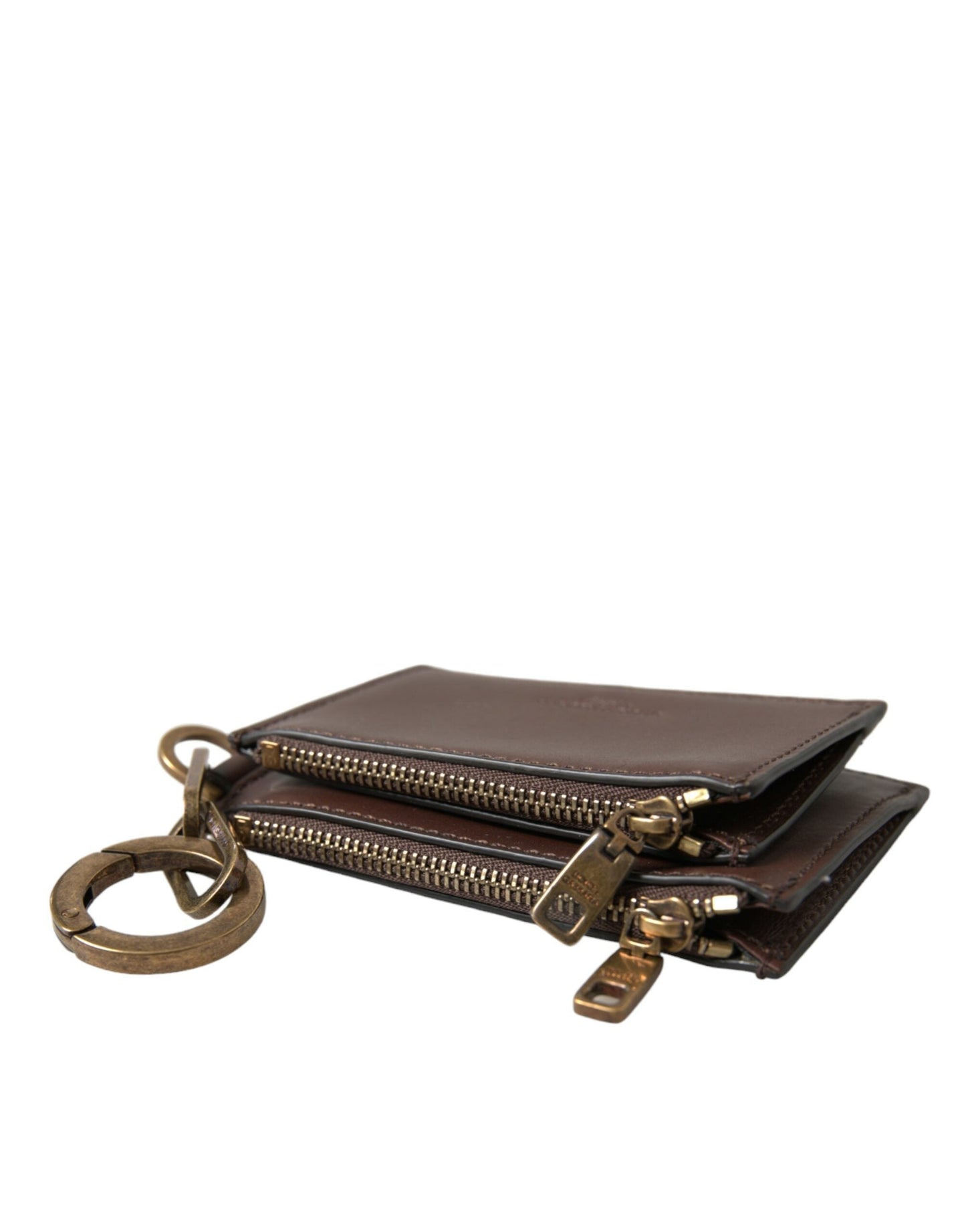 Dolce & Gabbana Brown Leather Zip Logo Keyring Coin Purse Keyring Men's Wallet