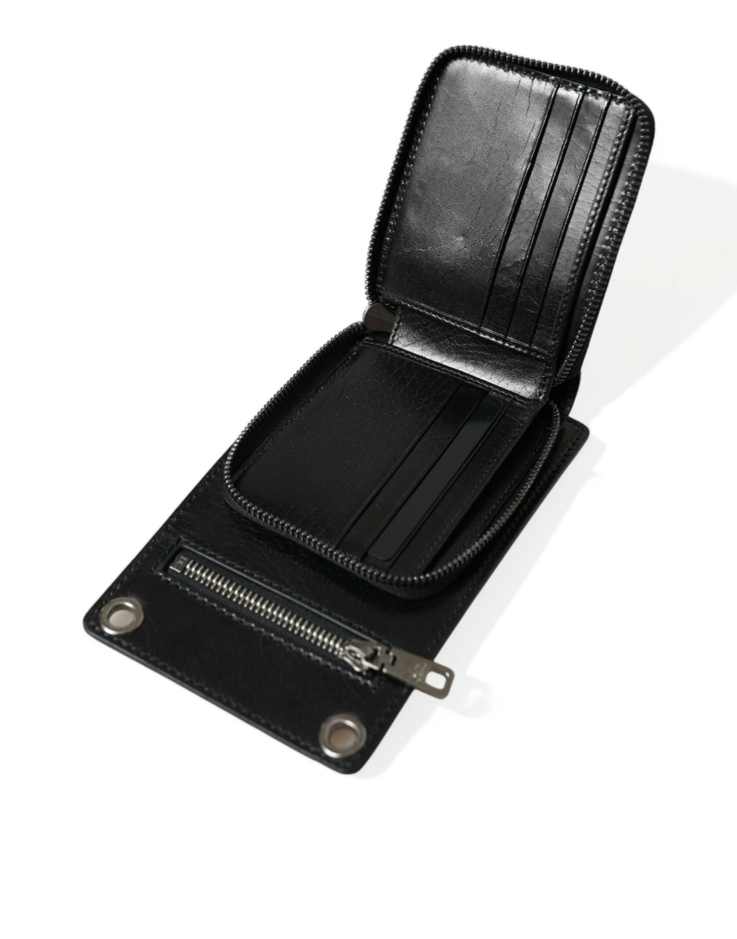 Dolce & Gabbana Wallet Black Horse Leather Zip Logo Cross Body Phone Men's Slot