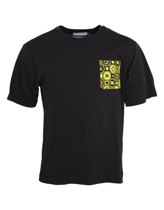 Dolce & Gabbana Black Printed Pocket Cotton Crewneck Men's T-shirt