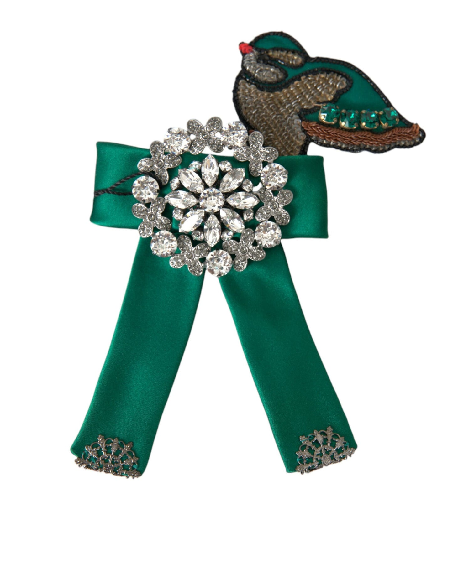 Dolce & Gabbana Green Satin Bird Crystal Women Hair Women's Clip