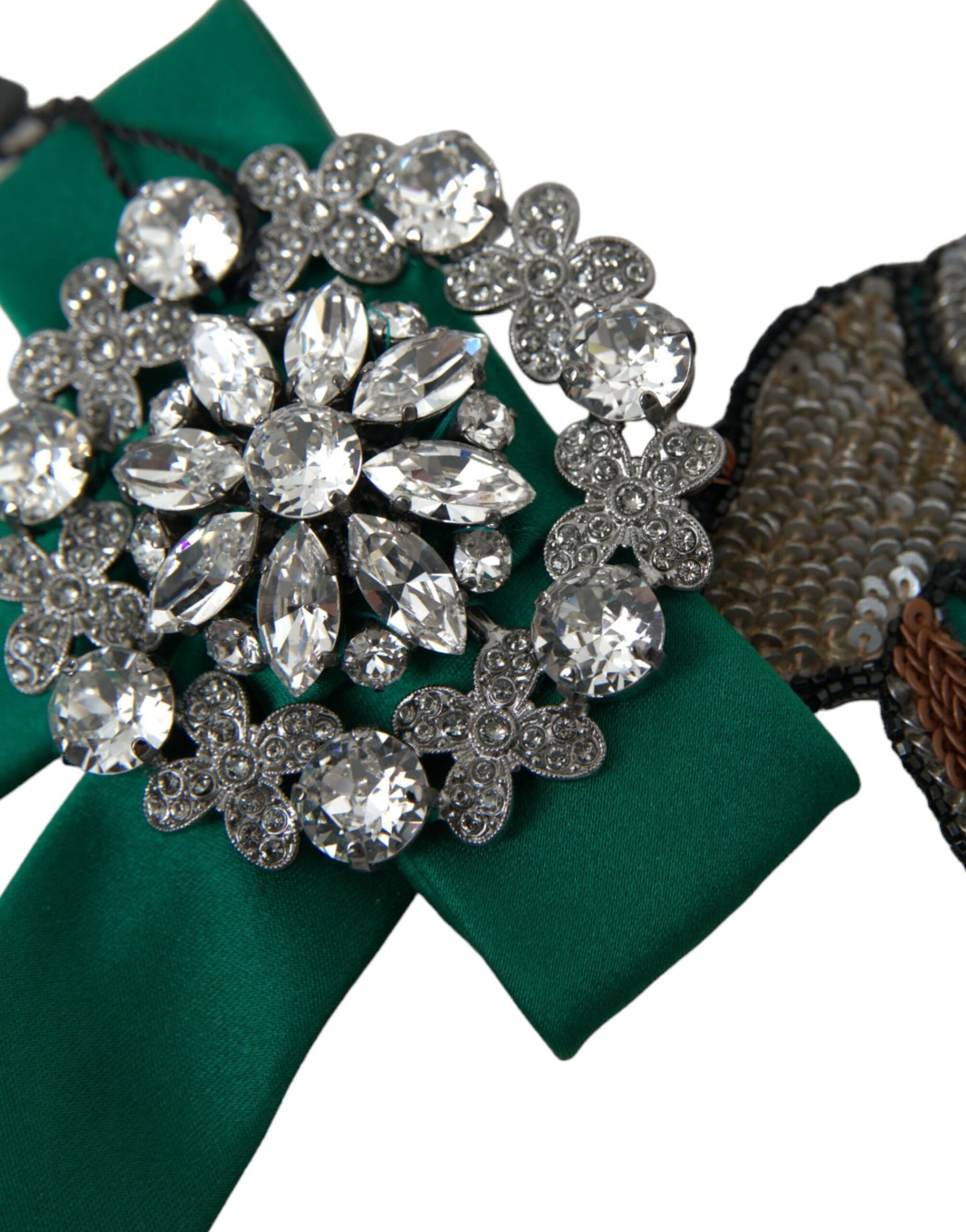 Dolce & Gabbana Green Satin Bird Crystal Women Hair Women's Clip