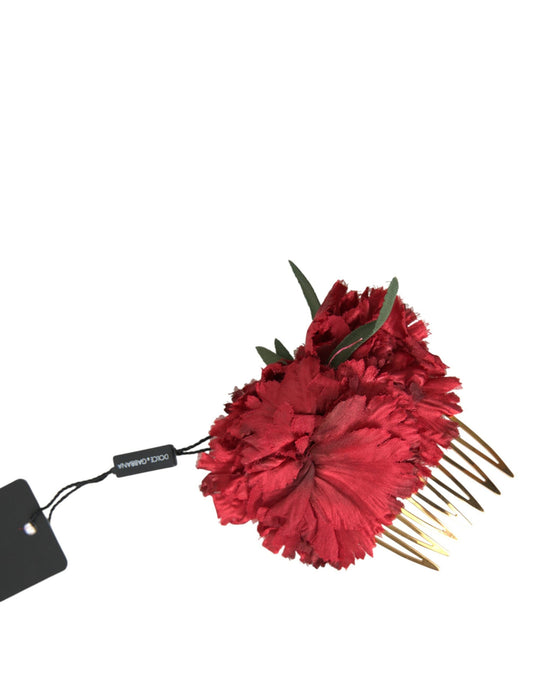 Dolce & Gabbana Red Silk Floral Gold Brass Women Hair Women's Comb