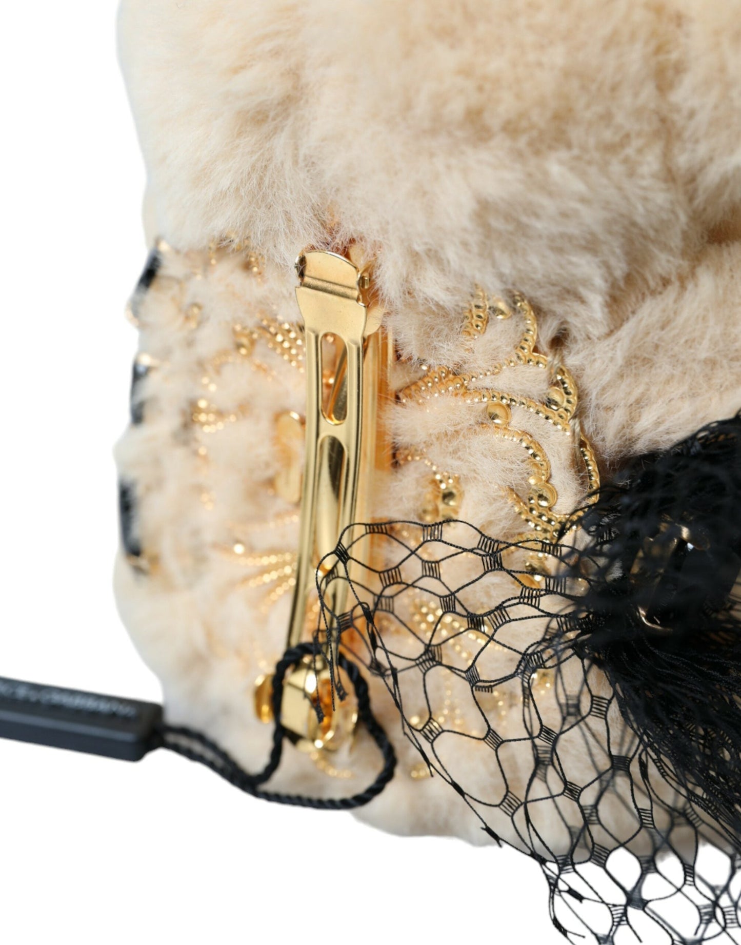 Dolce & Gabbana Beige Teddy Bear Mesh Net Band Hair Women's Clip
