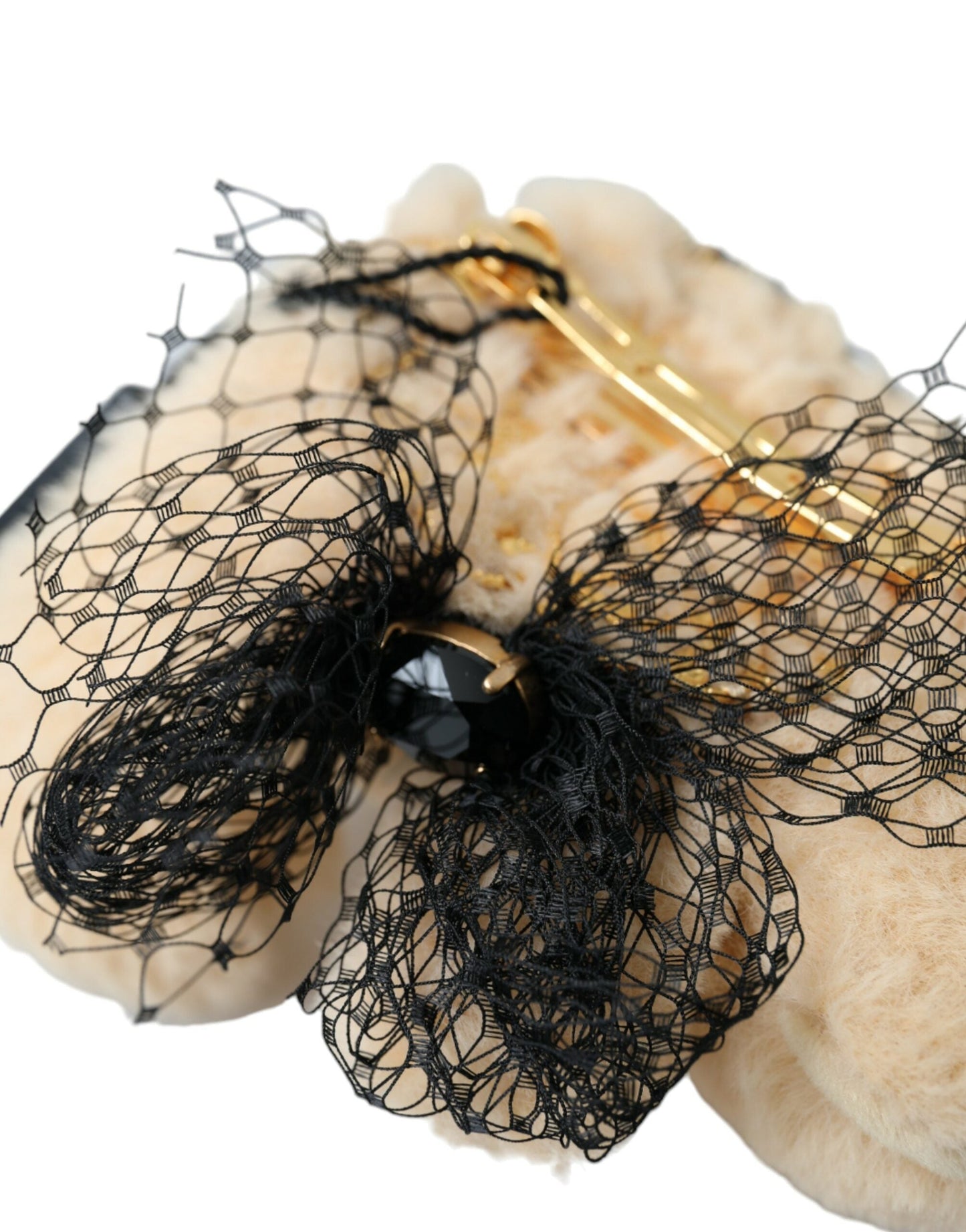 Dolce & Gabbana Beige Teddy Bear Mesh Net Band Hair Women's Clip