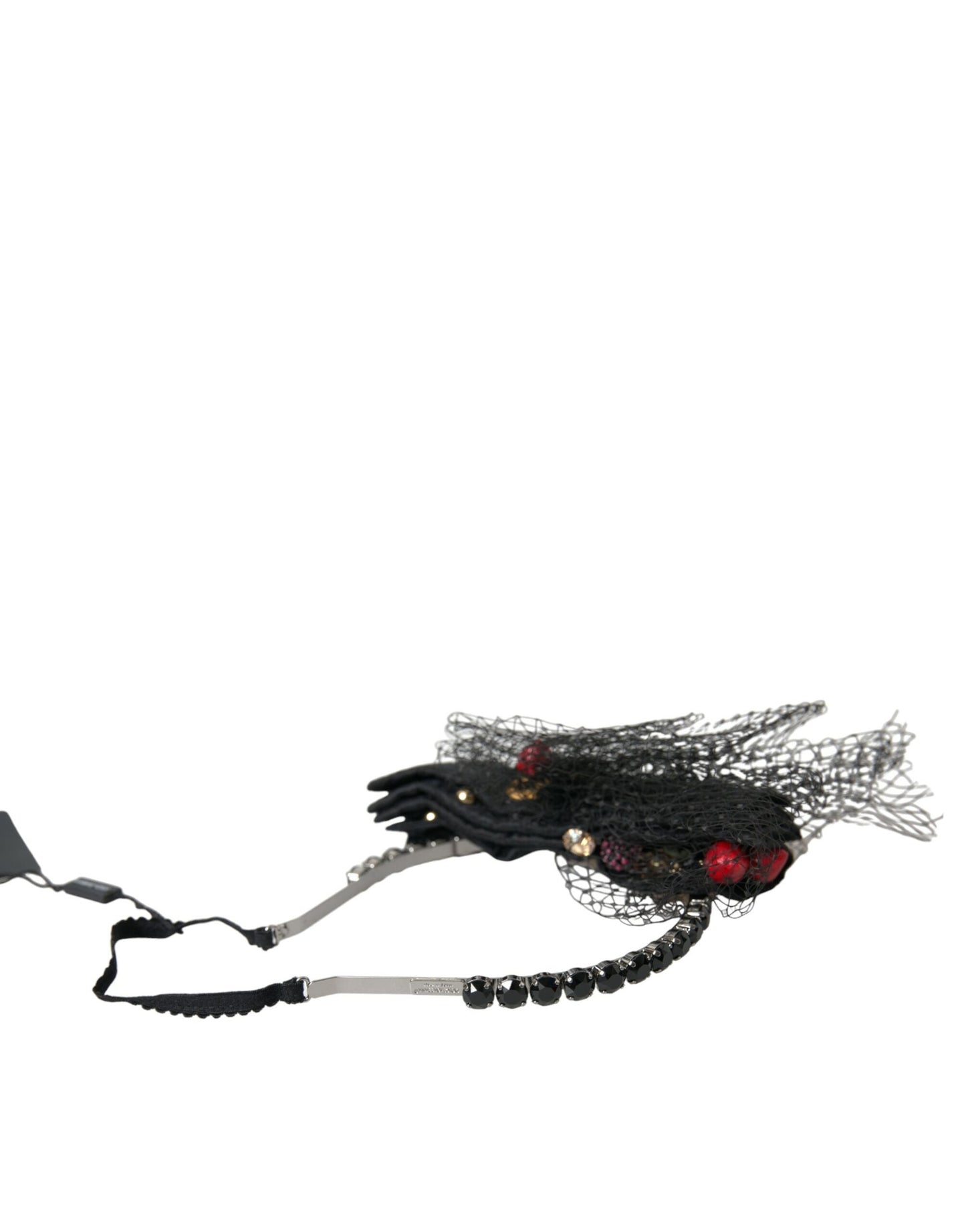Dolce & Gabbana Black Strawberry Sicily Crystal Mesh Net Headband Women's Diadem