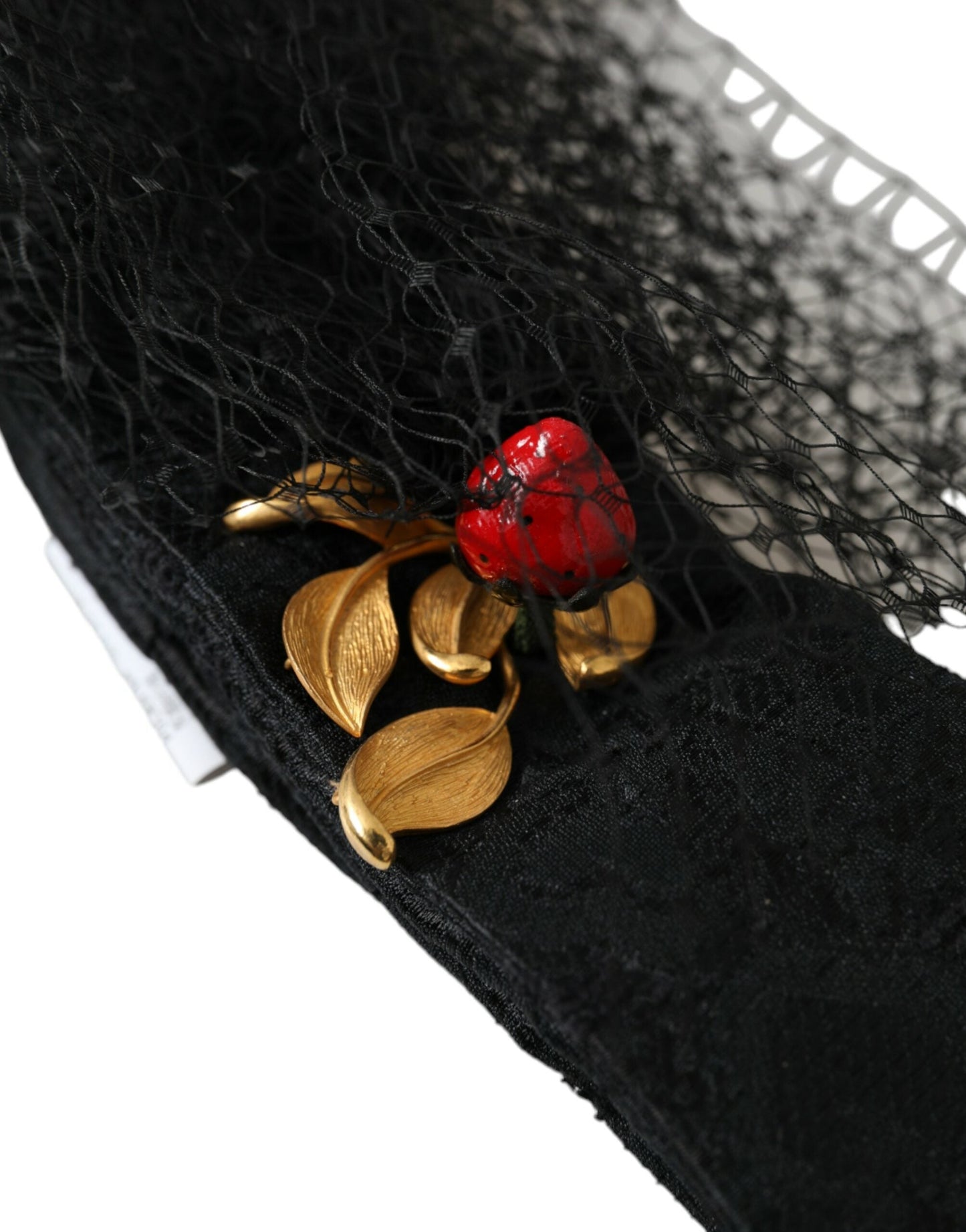 Dolce & Gabbana Black Strawberry Sicily Crystal Mesh Net Headband Women's Diadem