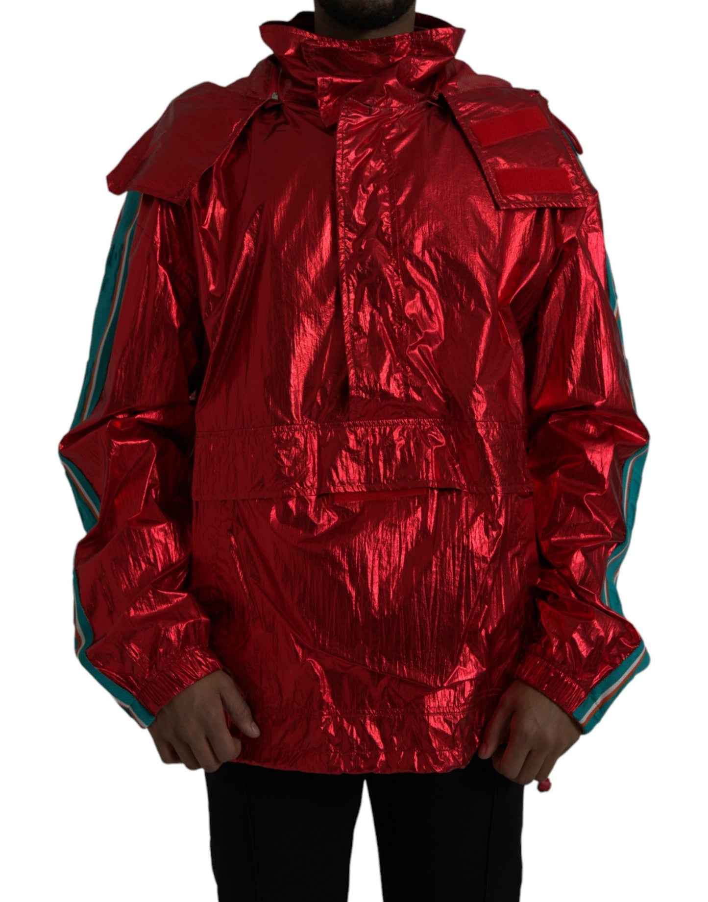 Dolce & Gabbana Red Nylon Hooded Pullover Sweatshirt Men's Jacket