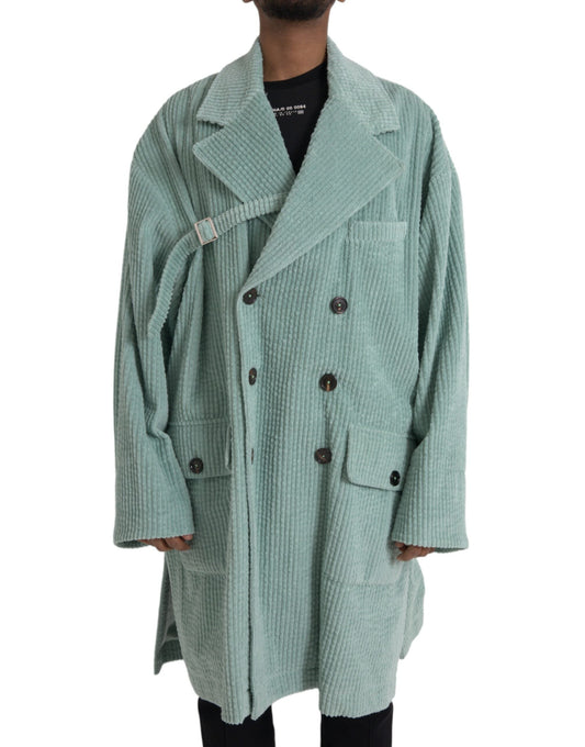 Dolce & Gabbana Blue Double Breasted Corduroy Cotton Men's Jacket