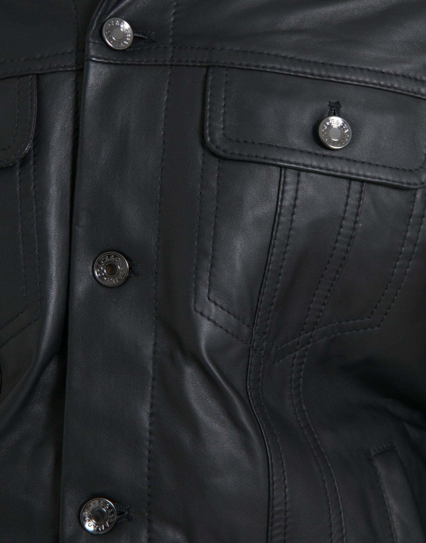Dolce & Gabbana Black Leather Fur Collar Biker Coat Men's Jacket