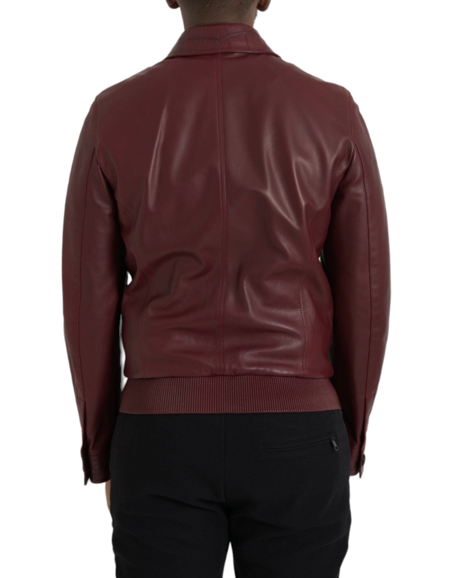Dolce & Gabbana Maroon Exotic Leather Zip Biker Coat Men's Jacket