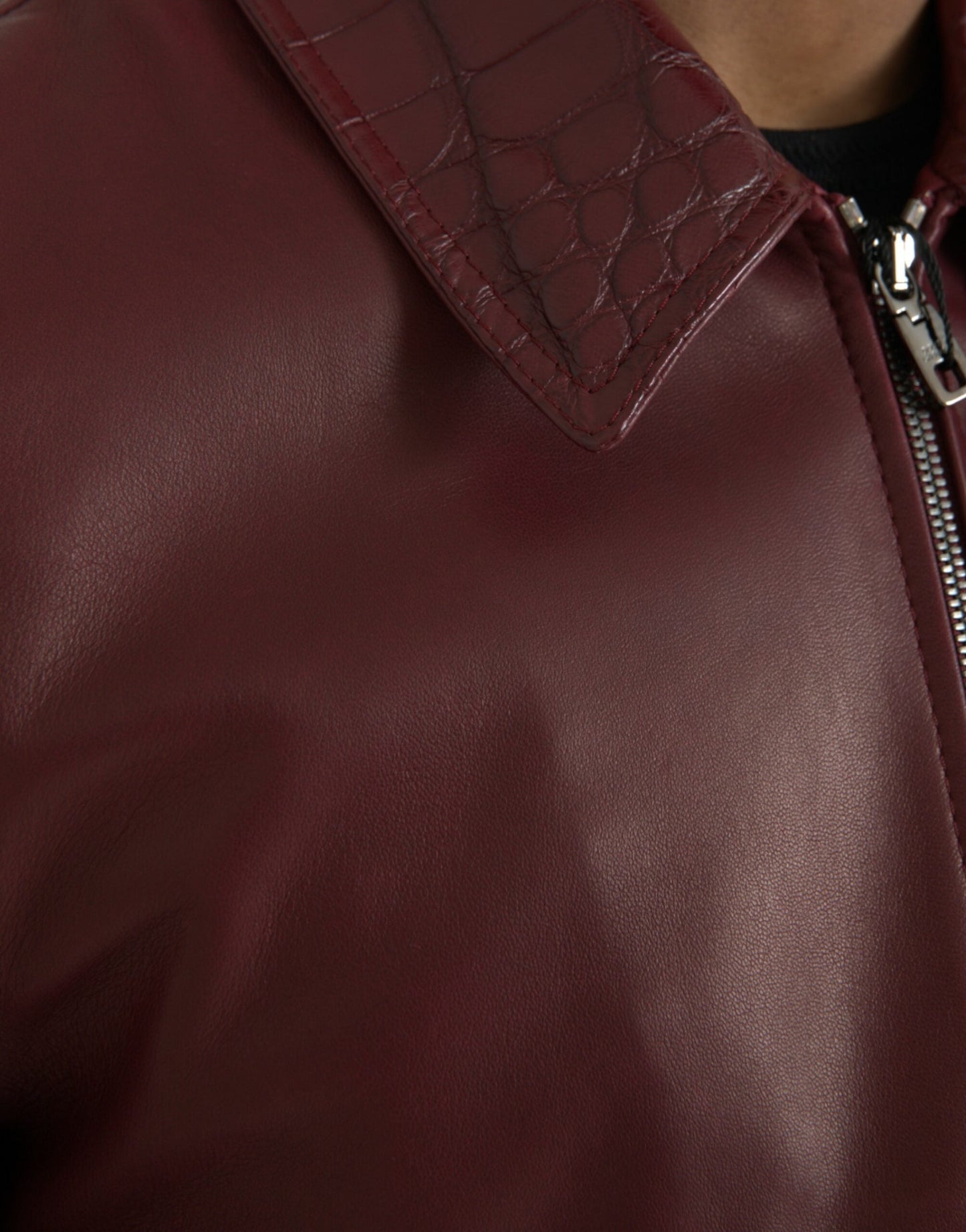 Dolce & Gabbana Maroon Exotic Leather Zip Biker Coat Men's Jacket
