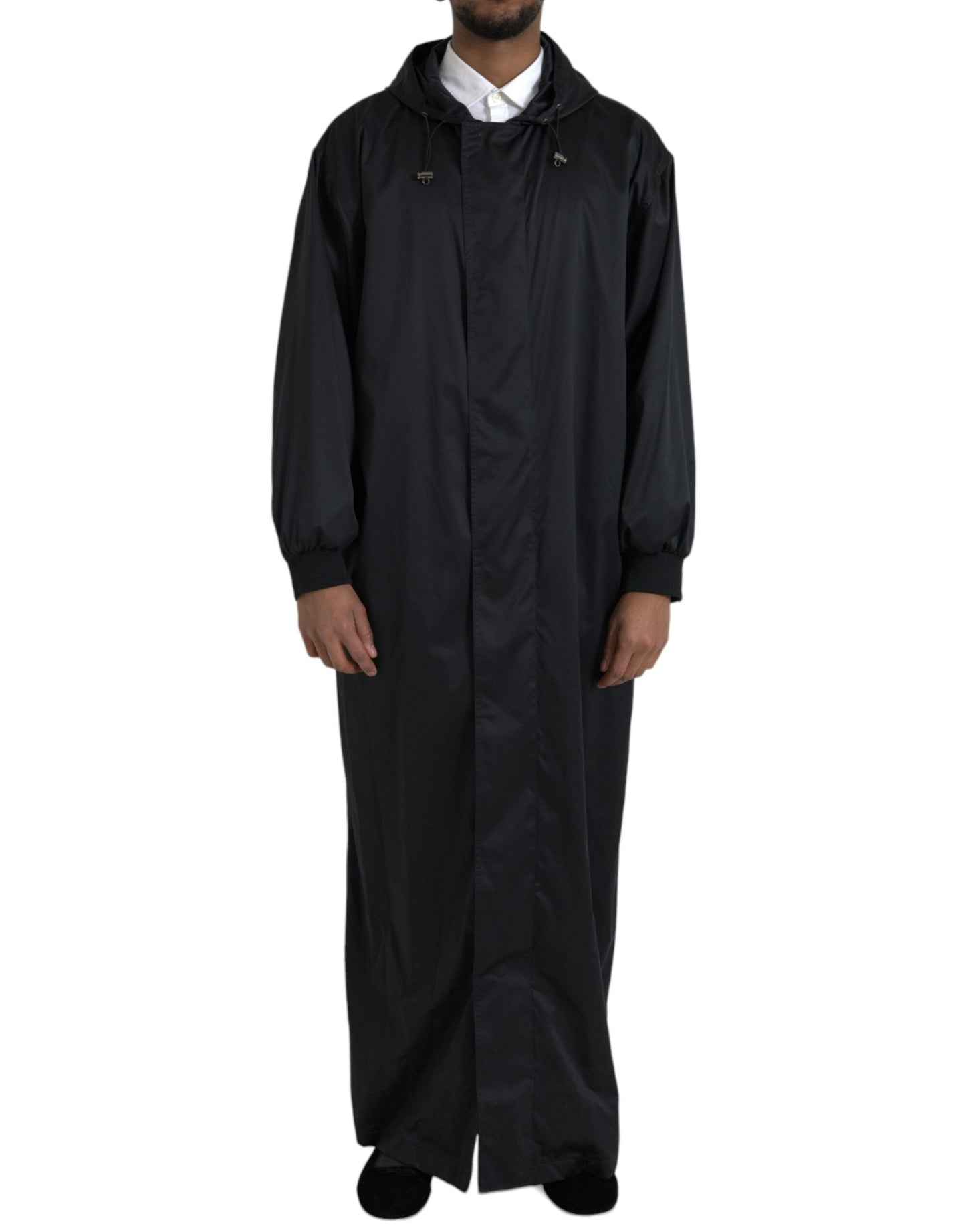 Dolce & Gabbana Black Polyester Hooded Long Windbreaker Men's Jacket
