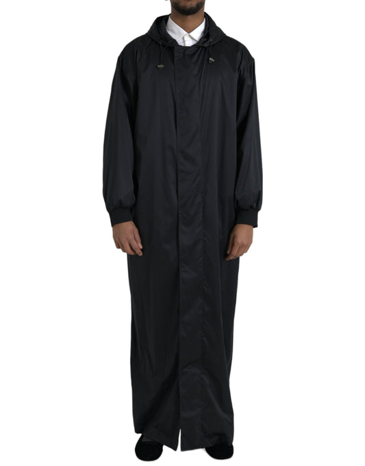 Dolce & Gabbana Black Polyester Hooded Long Windbreaker Men's Jacket