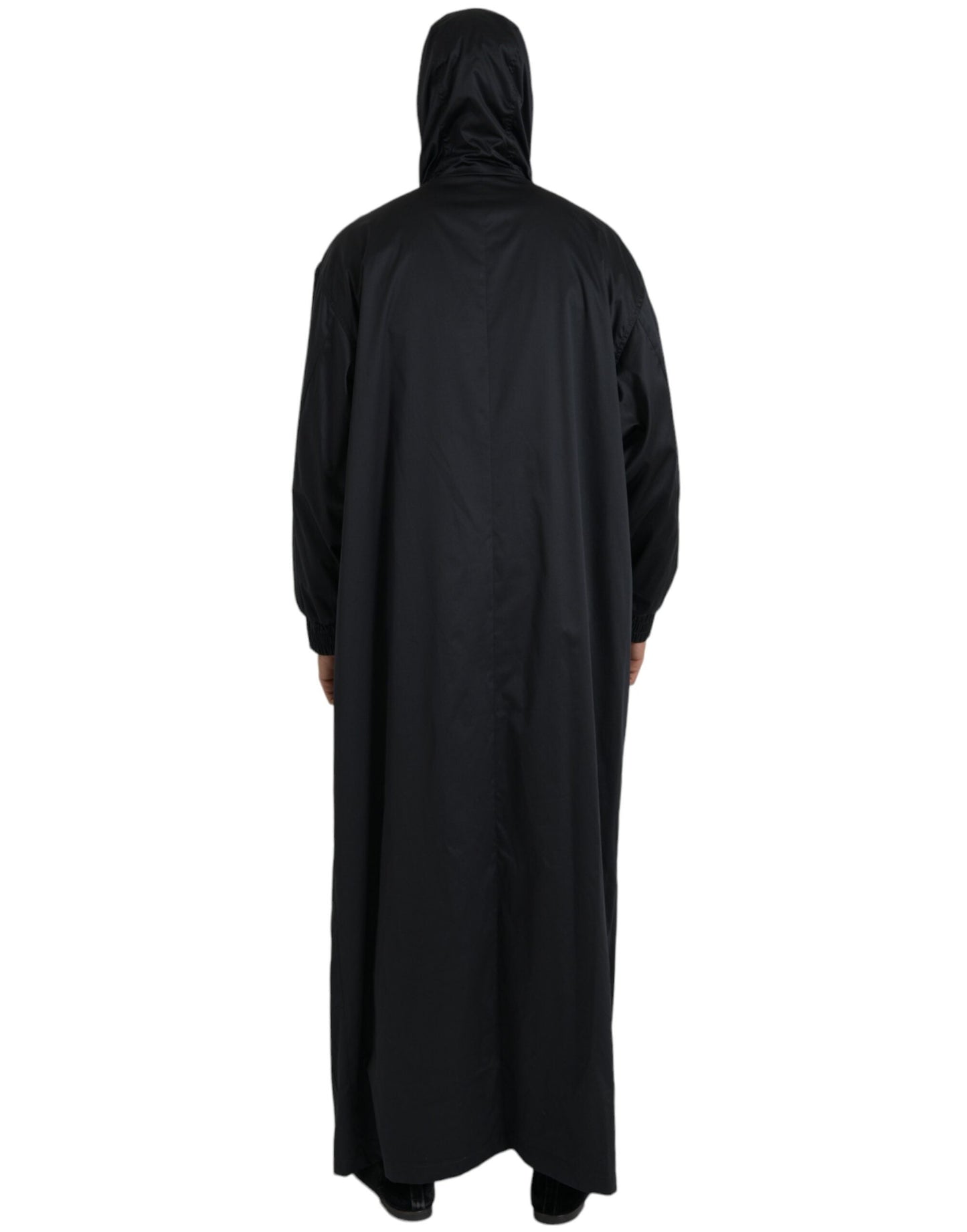 Dolce & Gabbana Black Polyester Hooded Long Windbreaker Men's Jacket