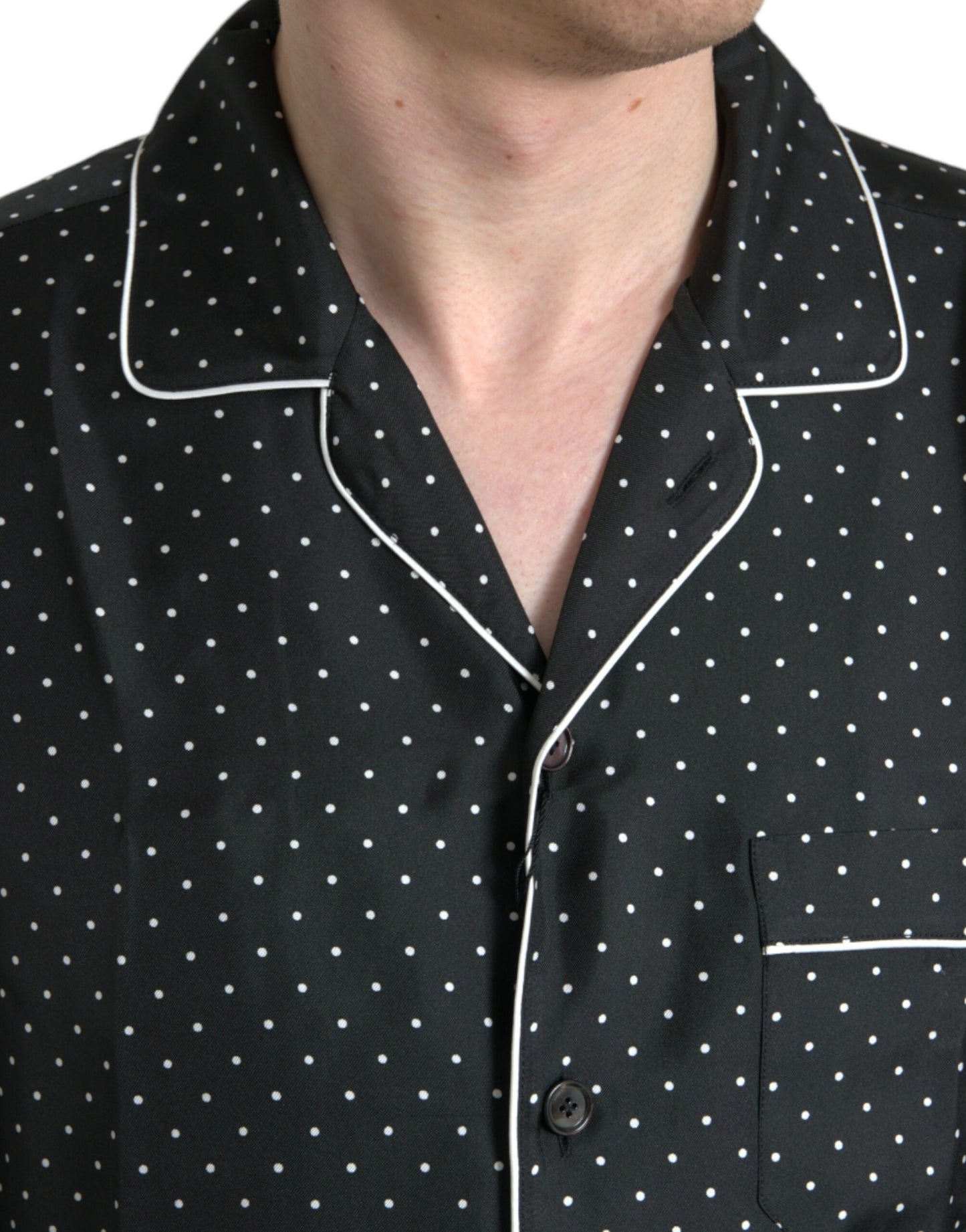 Dolce & Gabbana Black Polka Dot Silk Long Sleeve Men's Shirt
