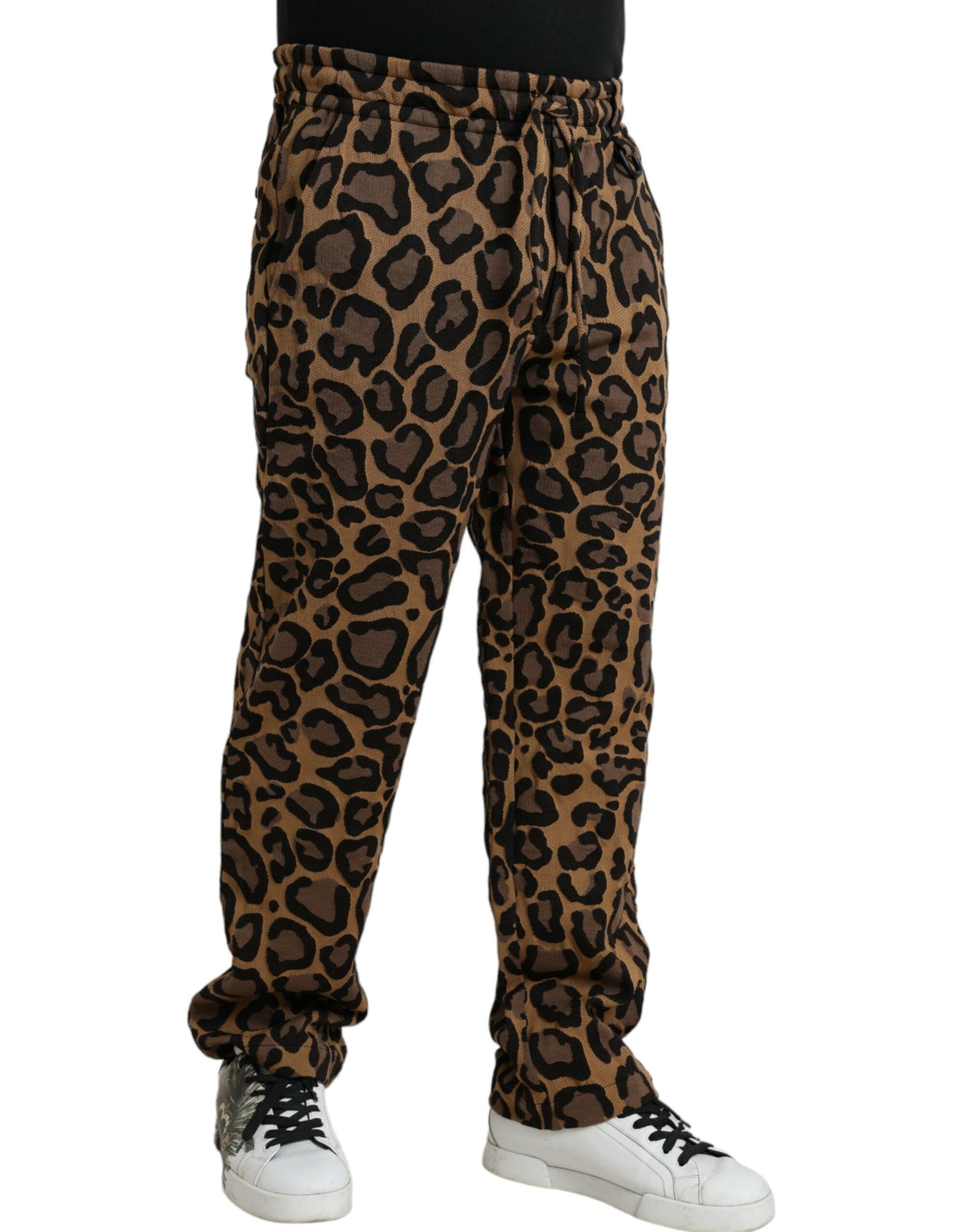 Dolce & Gabbana Brown Leopard Print Polyester Jogger Men's Pants