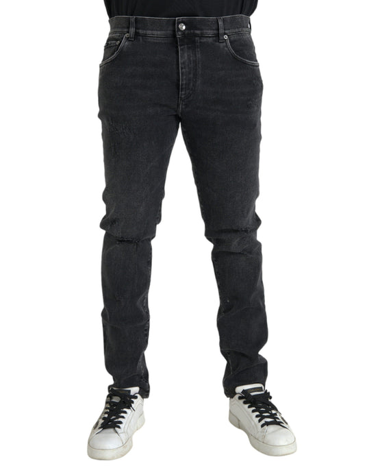 Dolce & Gabbana Gray Cotton Stretch Skinny Denim Logo Men's Jeans