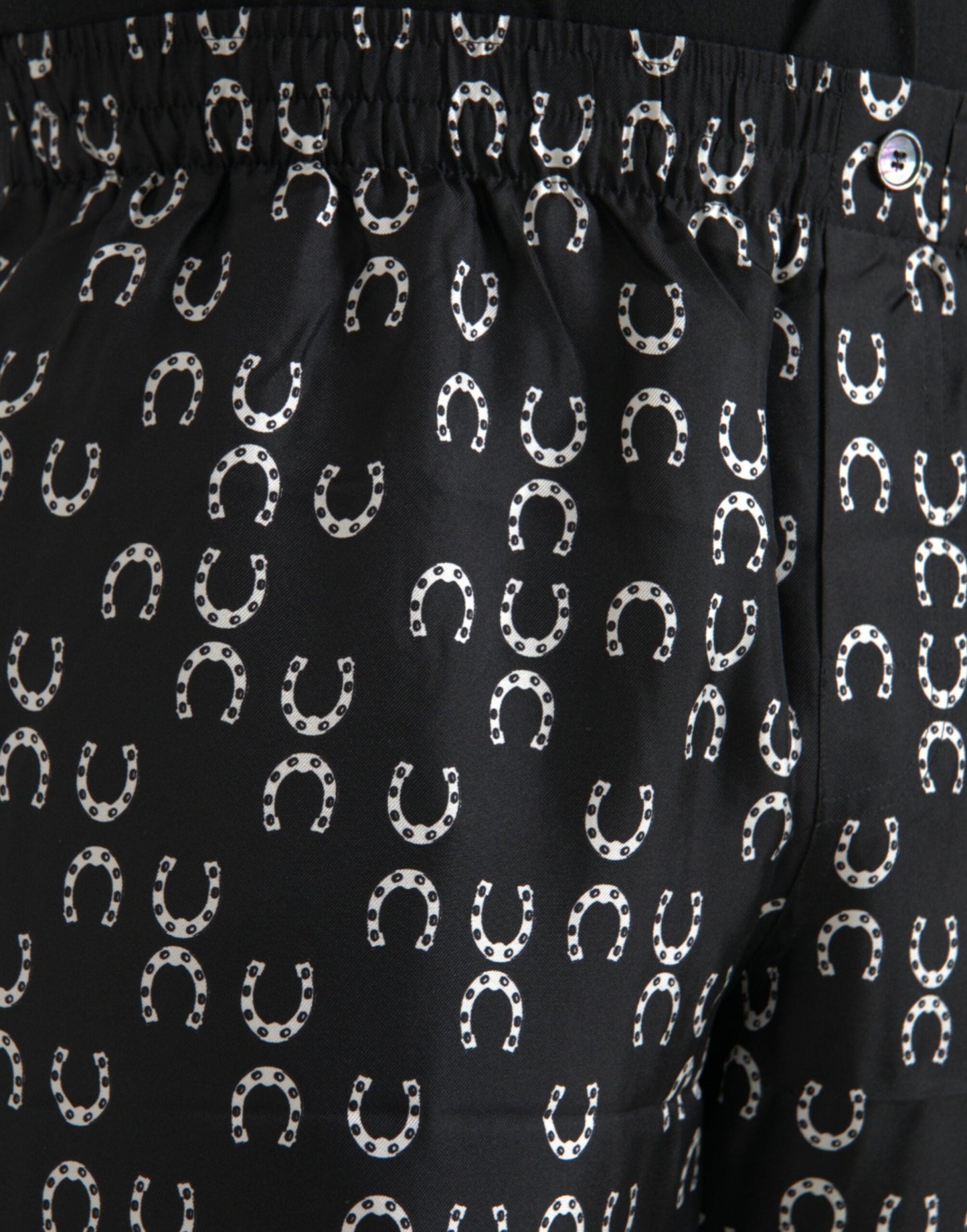 Dolce & Gabbana Black Horseshoe Print Silk Men's Pants