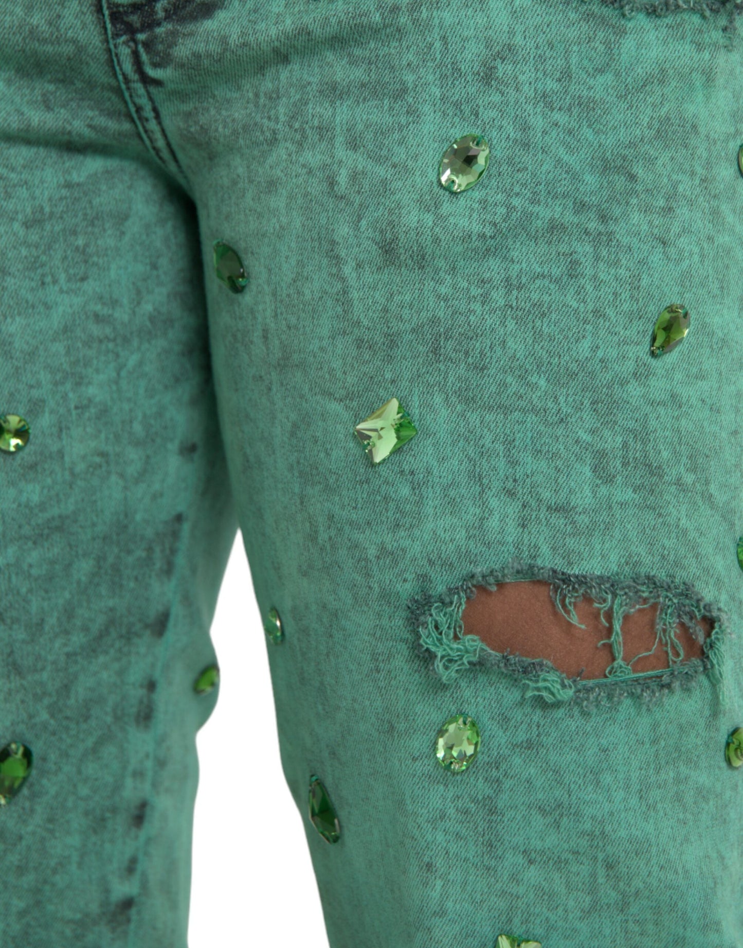 Dolce & Gabbana Green Crystals Cotton Stretch Slim Men's Jeans