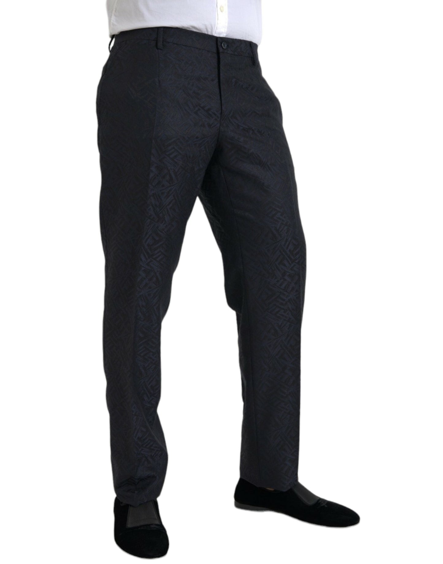 Dolce & Gabbana Blue Brocade Wool Skinny Men Dress Men's Pants