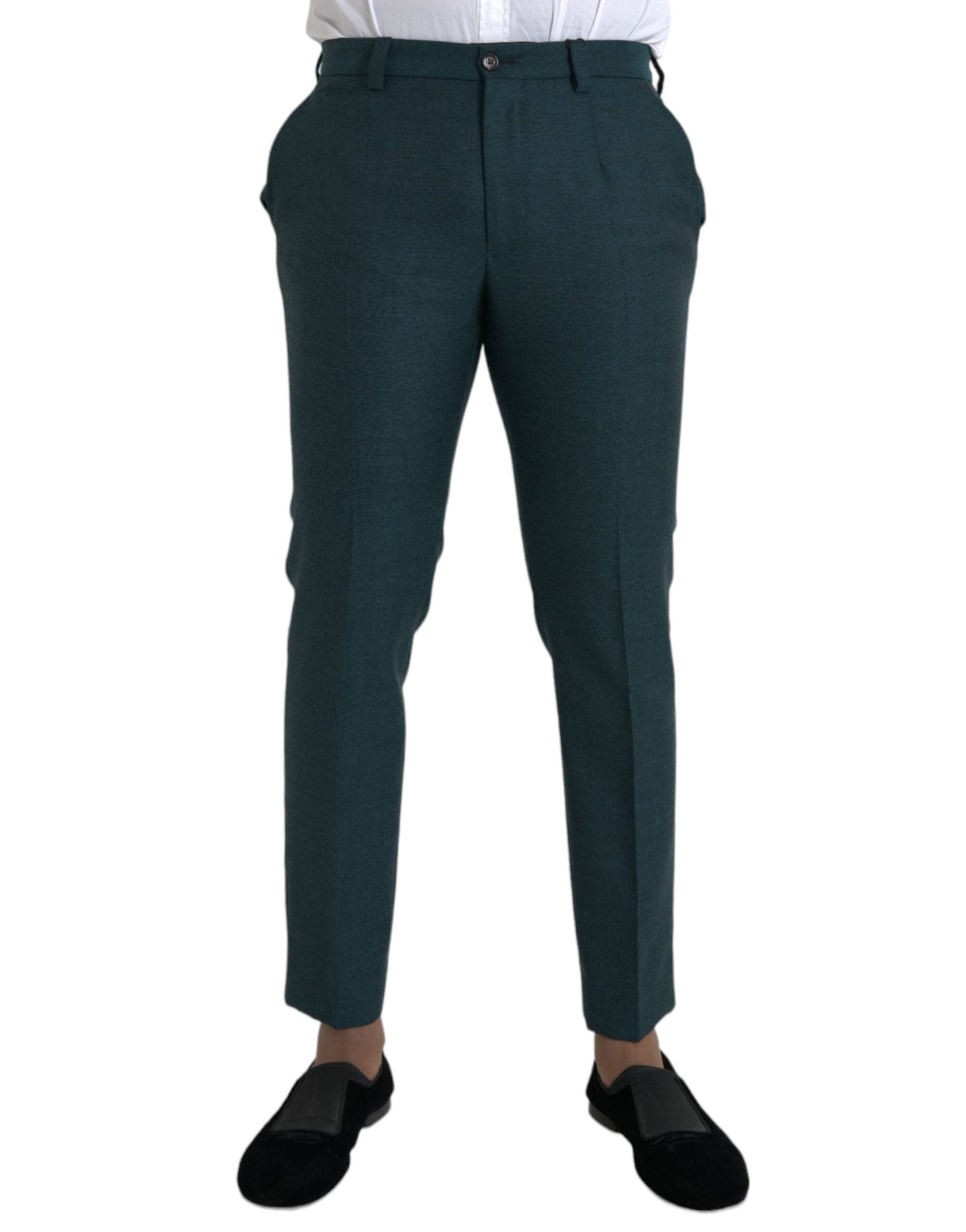 Dolce & Gabbana Green Wool Skinny Slim Dress Men's Pants